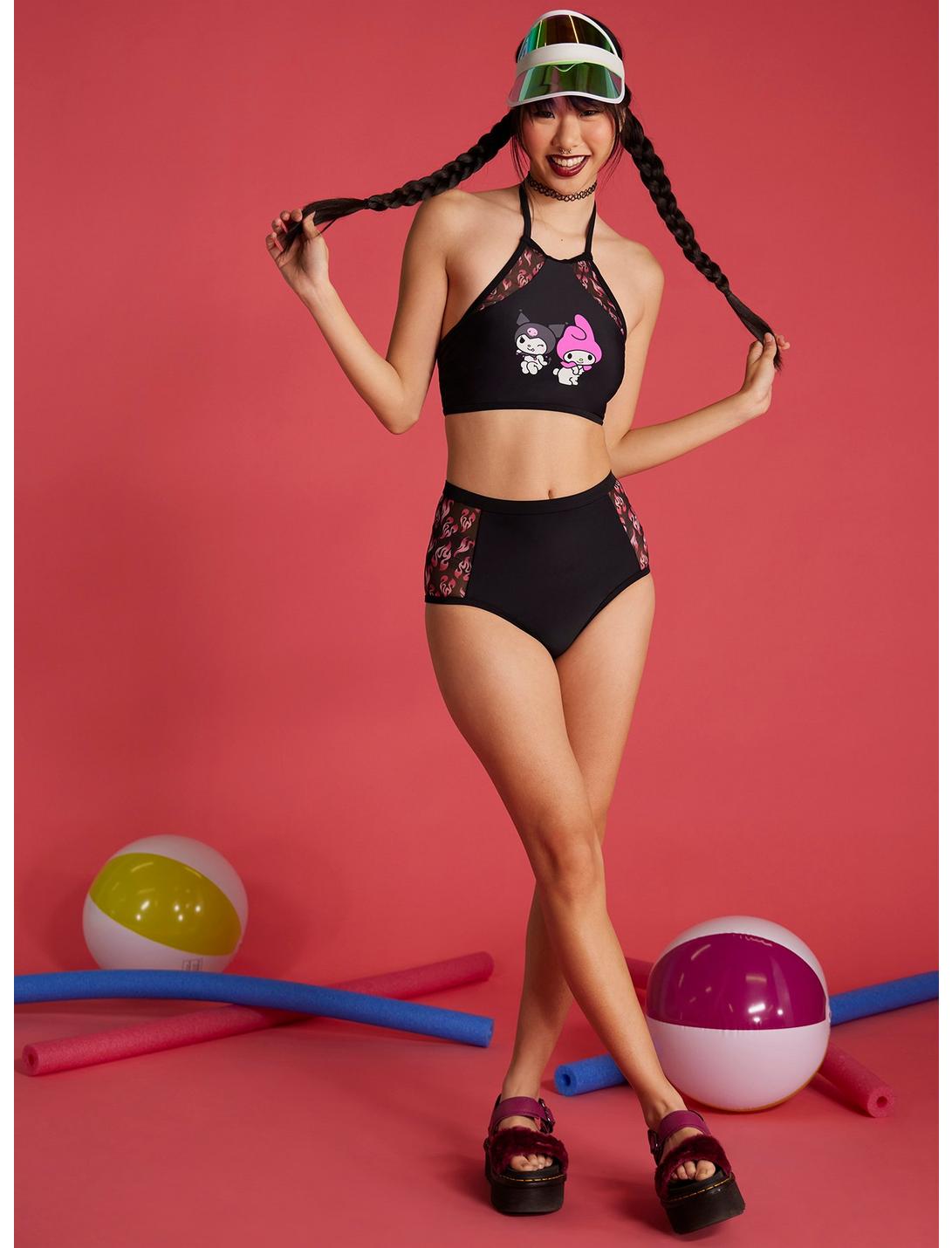 My Melody & Kuromi Flame High-Waisted Swim Bottoms, MULTI COLOR, hi-res