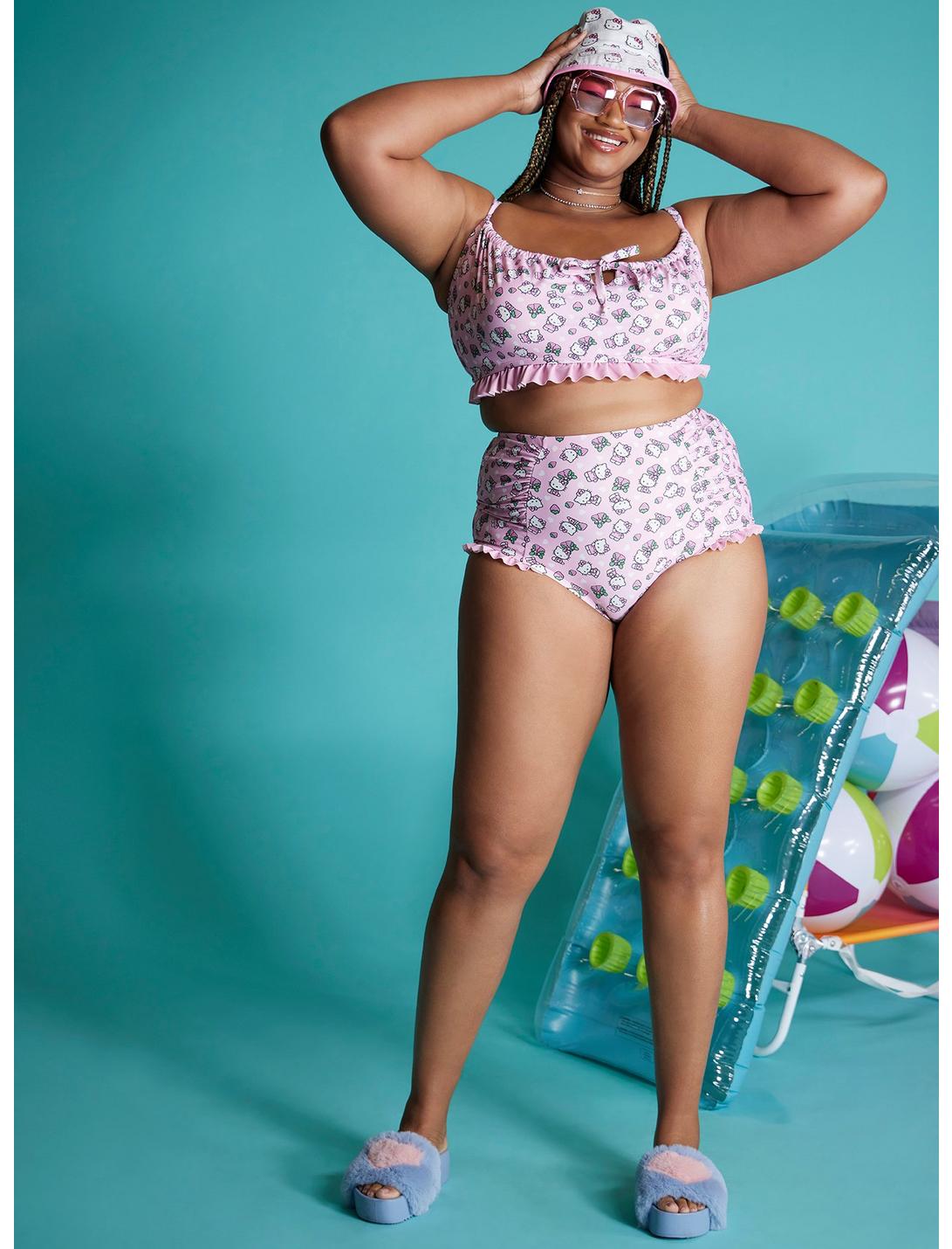 Hello Kitty Strawberry High-Waisted Swim Bottoms Plus Size, MULTI COLOR, hi-res