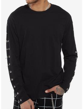 Black Grommet Safety Pin Long-Sleeve T-Shirt, , hi-res