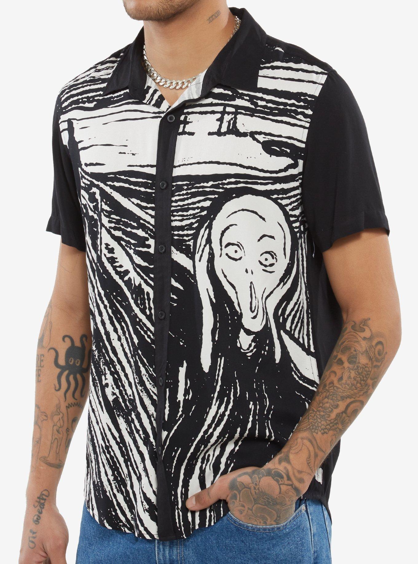Jumbo Print Scream Woven Button-Up, BLACK, hi-res