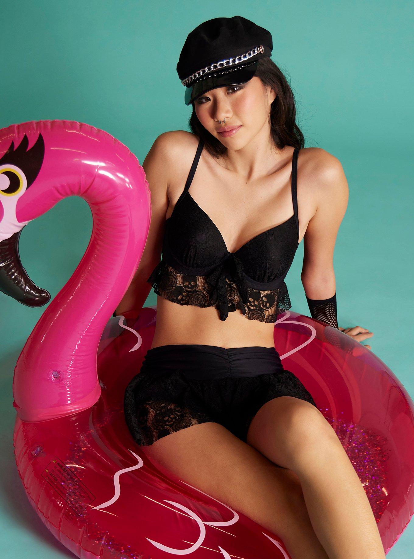 Skull Black Lace Swim Top, MULTI COLOR, hi-res