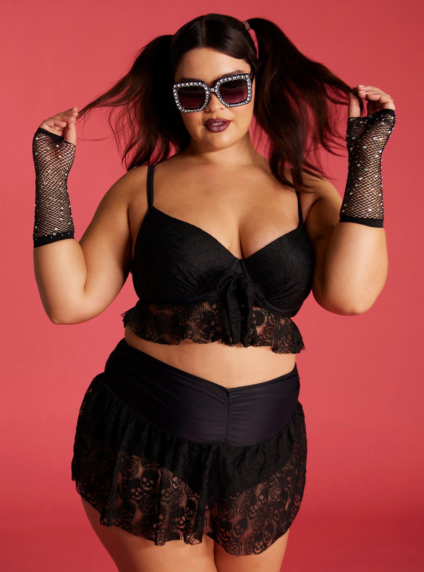 Skull Black Lace Swim Top Plus Size Hot Topic