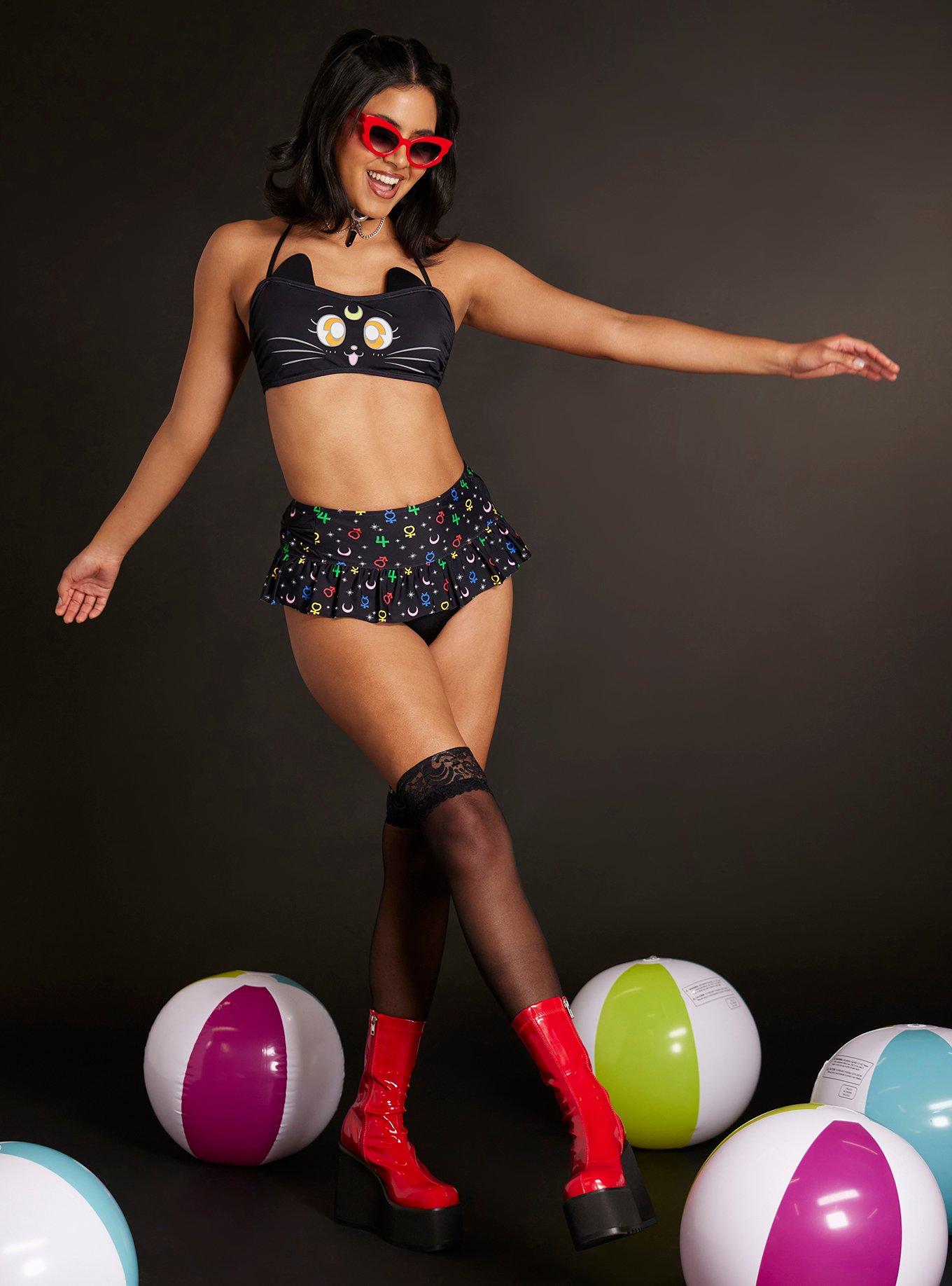 Sailor Moon Luna Symbols Skirted Swim Bottoms, MULTI COLOR, hi-res