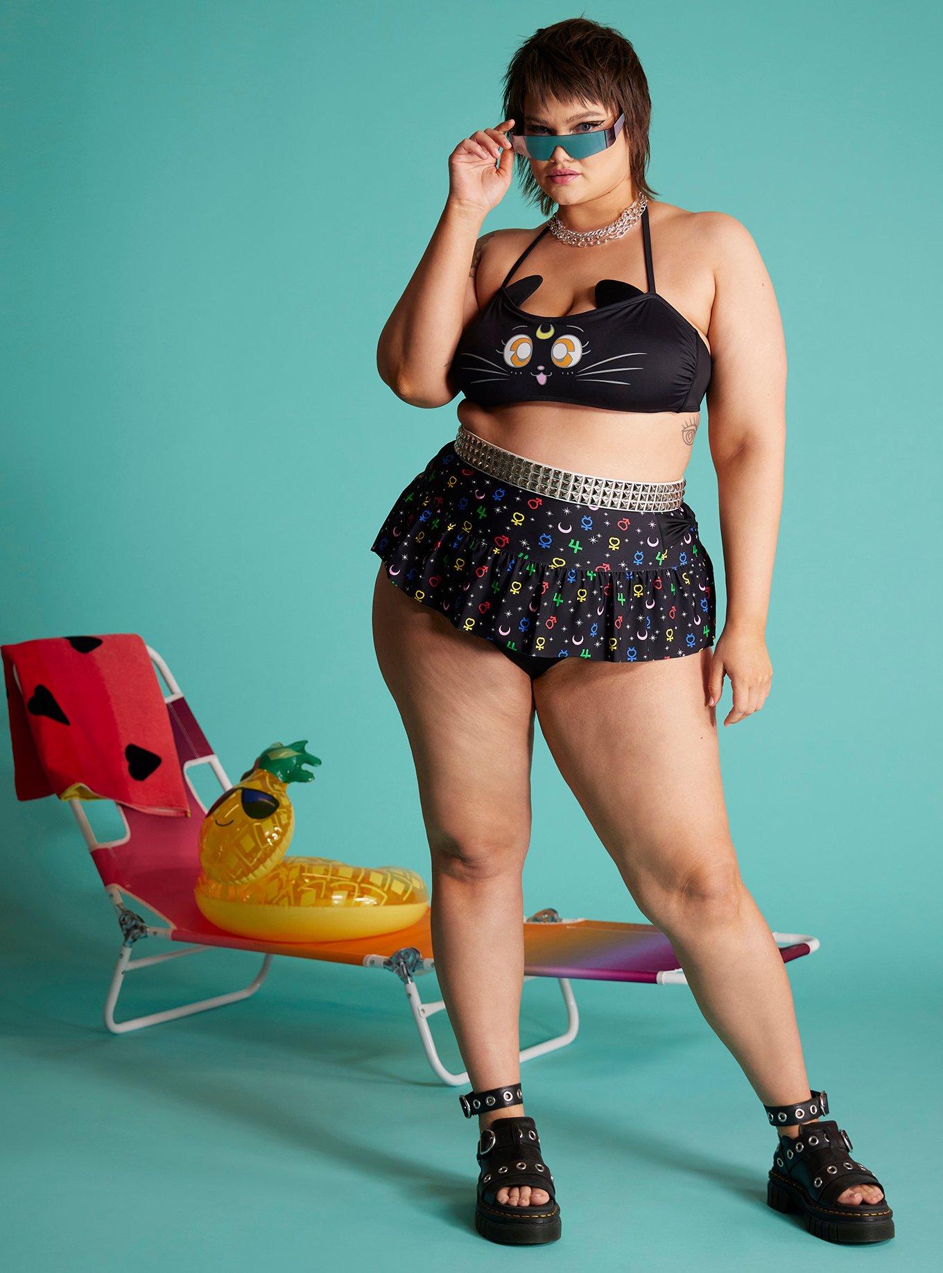 Sailor Moon Luna Symbols Skirted Swim Bottoms Plus Size, MULTI COLOR, hi-res