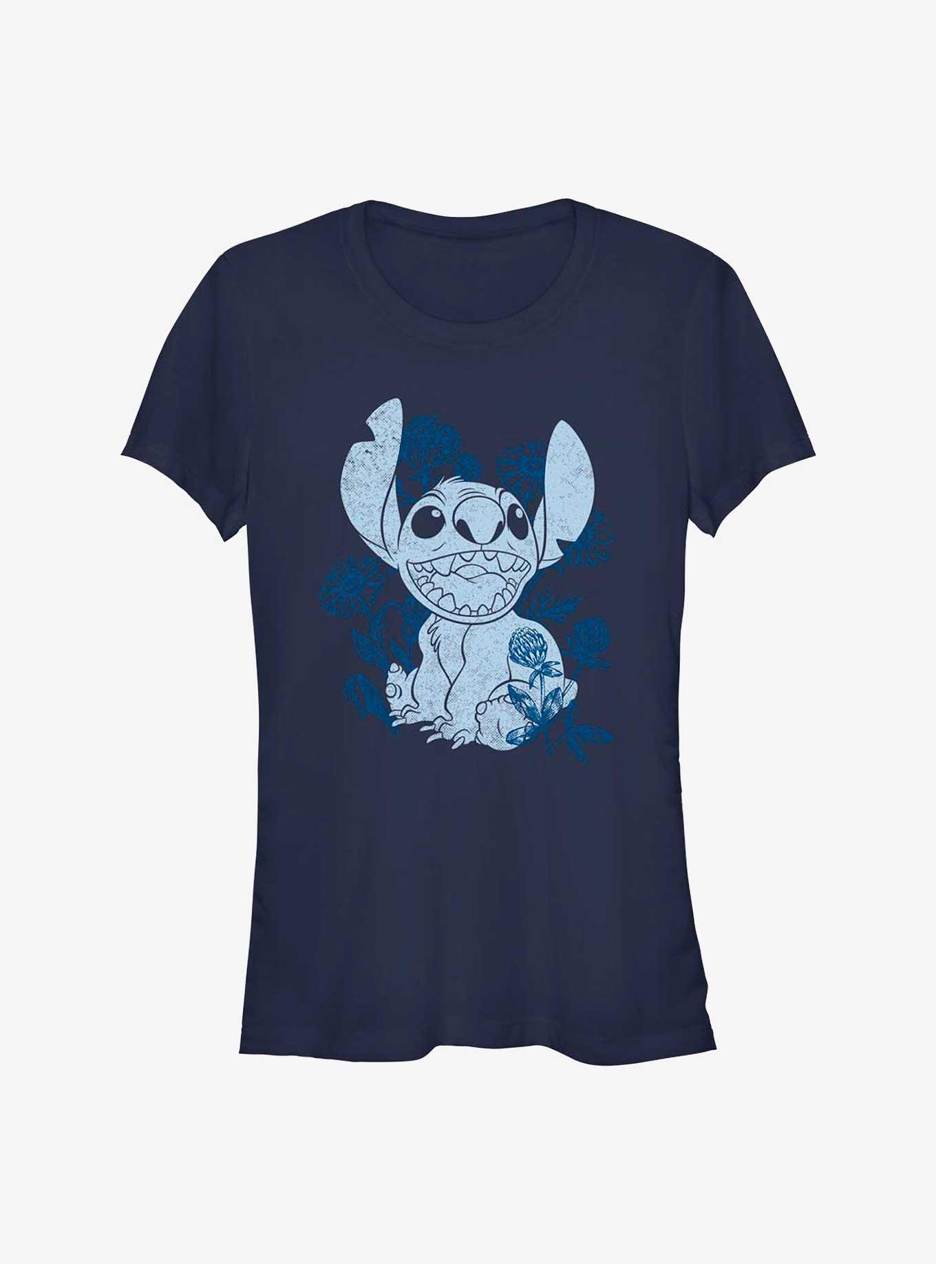 Disney Lilo & Stitch Floral Sketch Girls T-Shirt, NAVY, hi-res