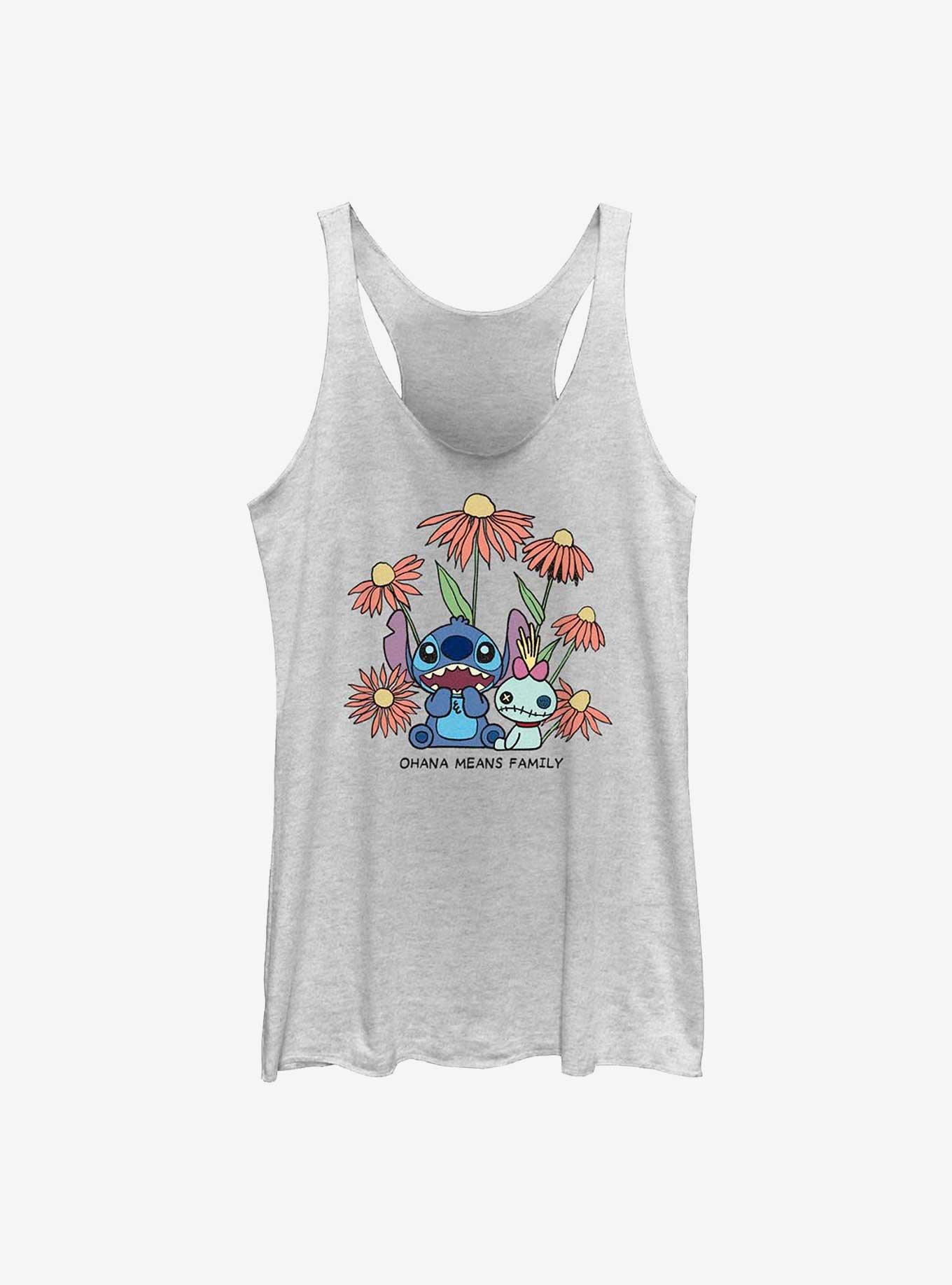 Disney Lilo & Stitch Chibi Floral Girls Tank, WHITE HTR, hi-res