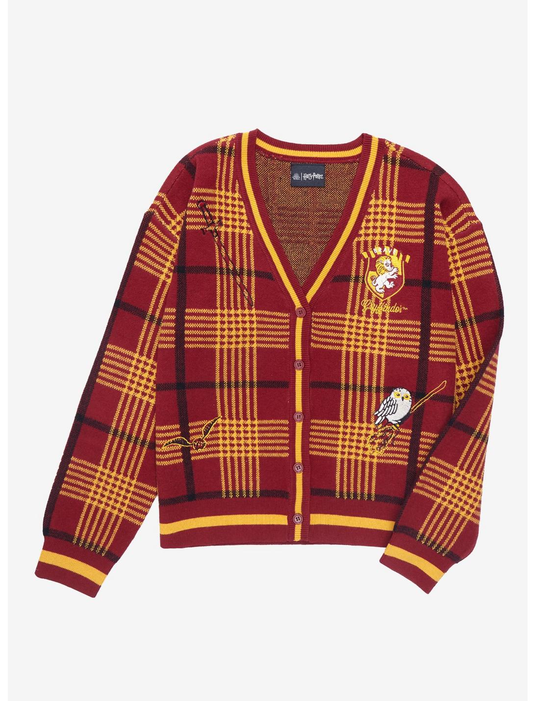 Harry Potter Gryffindor Plaid Women's Cardigan - BoxLunch Exclusive, RED, hi-res