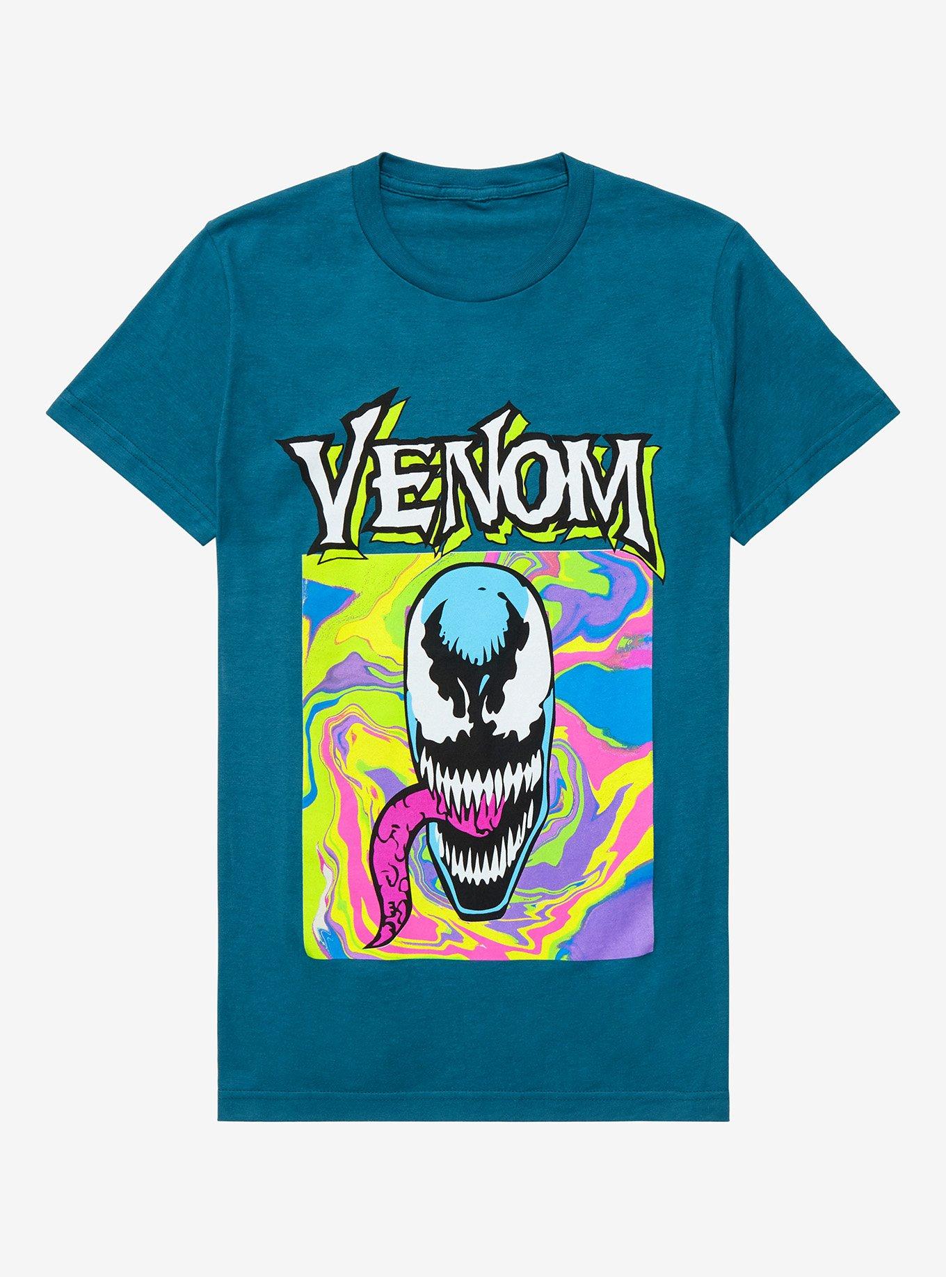 Marvel Venom Psychedelic Face Portrait Women&rsquo;s T-Shirt - BoxLunch Exclusive , TEAL, hi-res