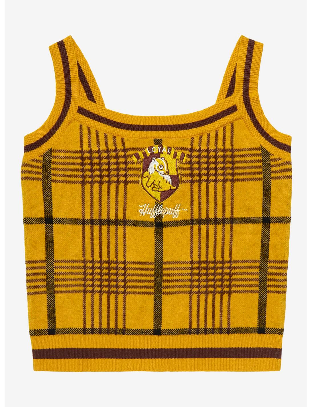 Harry Potter Hufflepuff Plaid Knit Tank Top - BoxLunch Exclusive, MUSTARD, hi-res