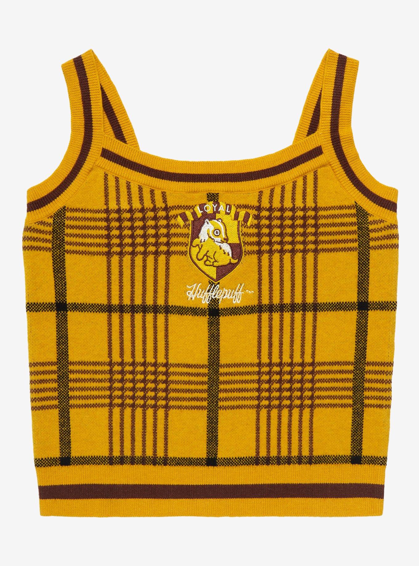 Harry Potter Hufflepuff Plaid Knit Tank Top - BoxLunch Exclusive, MUSTARD, hi-res