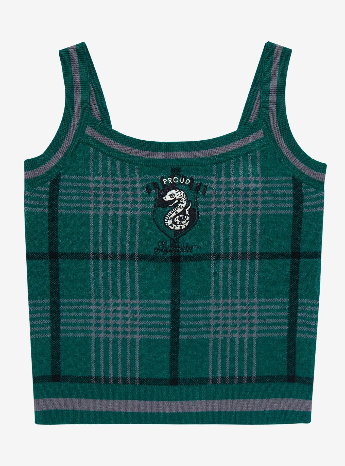 Harry Potter Slytherin Plaid Knit Tank Top - BoxLunch Exclusive, GREEN, hi-res