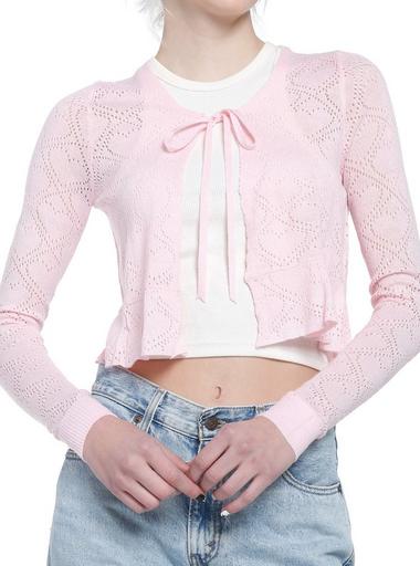 Baby Pink Tie-Front Girls Crop Cardigan | Hot Topic
