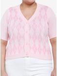 Pink Argyle Girls Crop Cardigan Plus Size, PINK, hi-res
