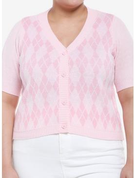 Pink Argyle Girls Crop Cardigan Plus Size, , hi-res