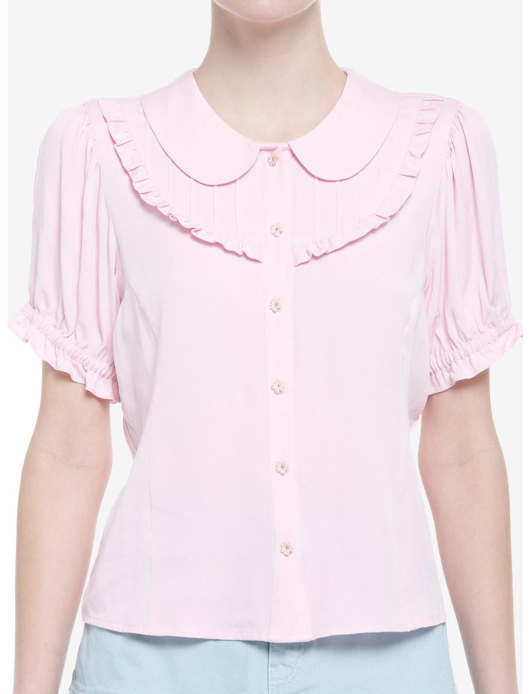 Pink Sakura Peter Pan Collar Girls Woven Button-Up, PINK, hi-res