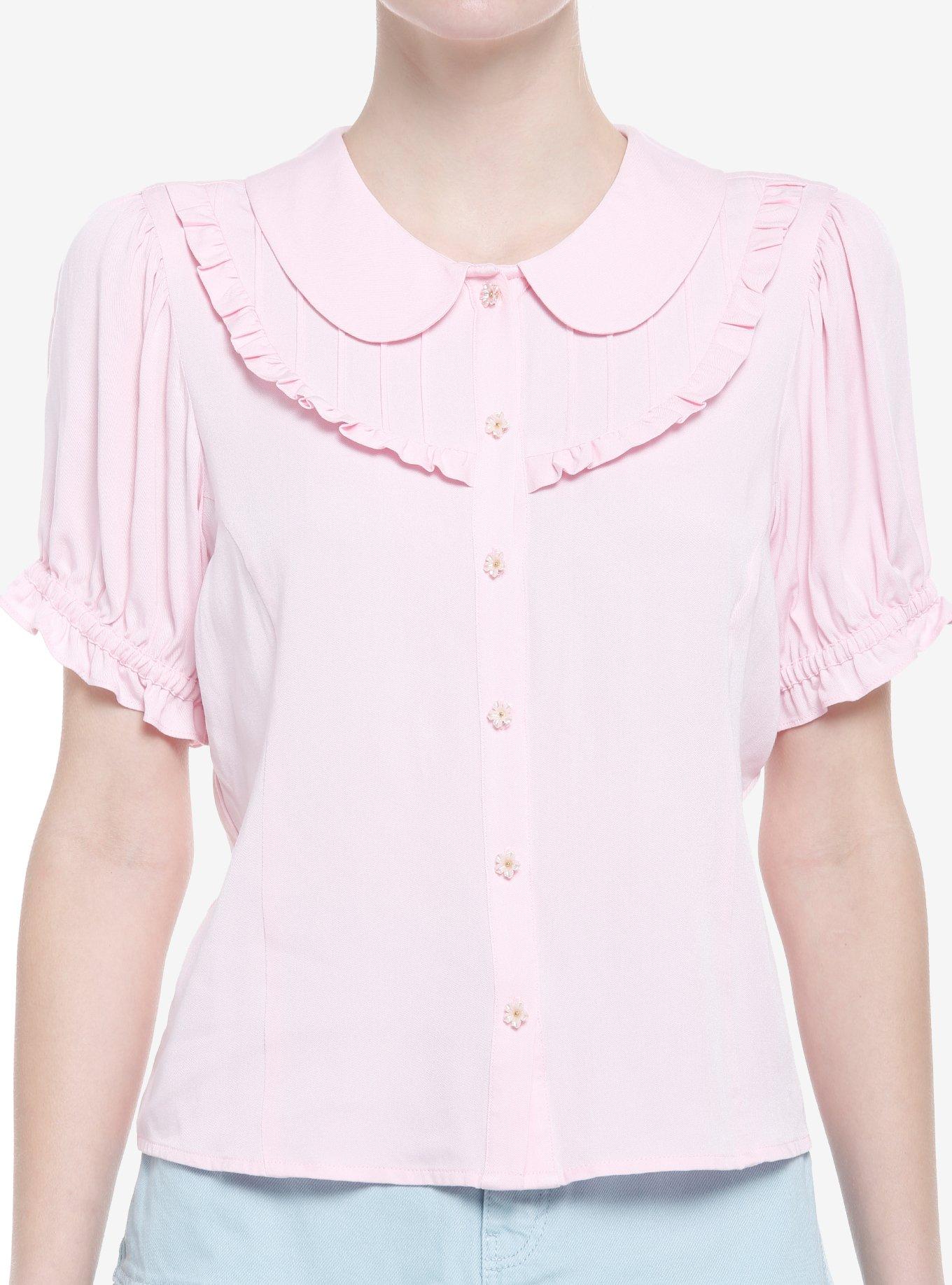 Pink Sakura Peter Pan Collar Girls Woven Button-Up, PINK, hi-res