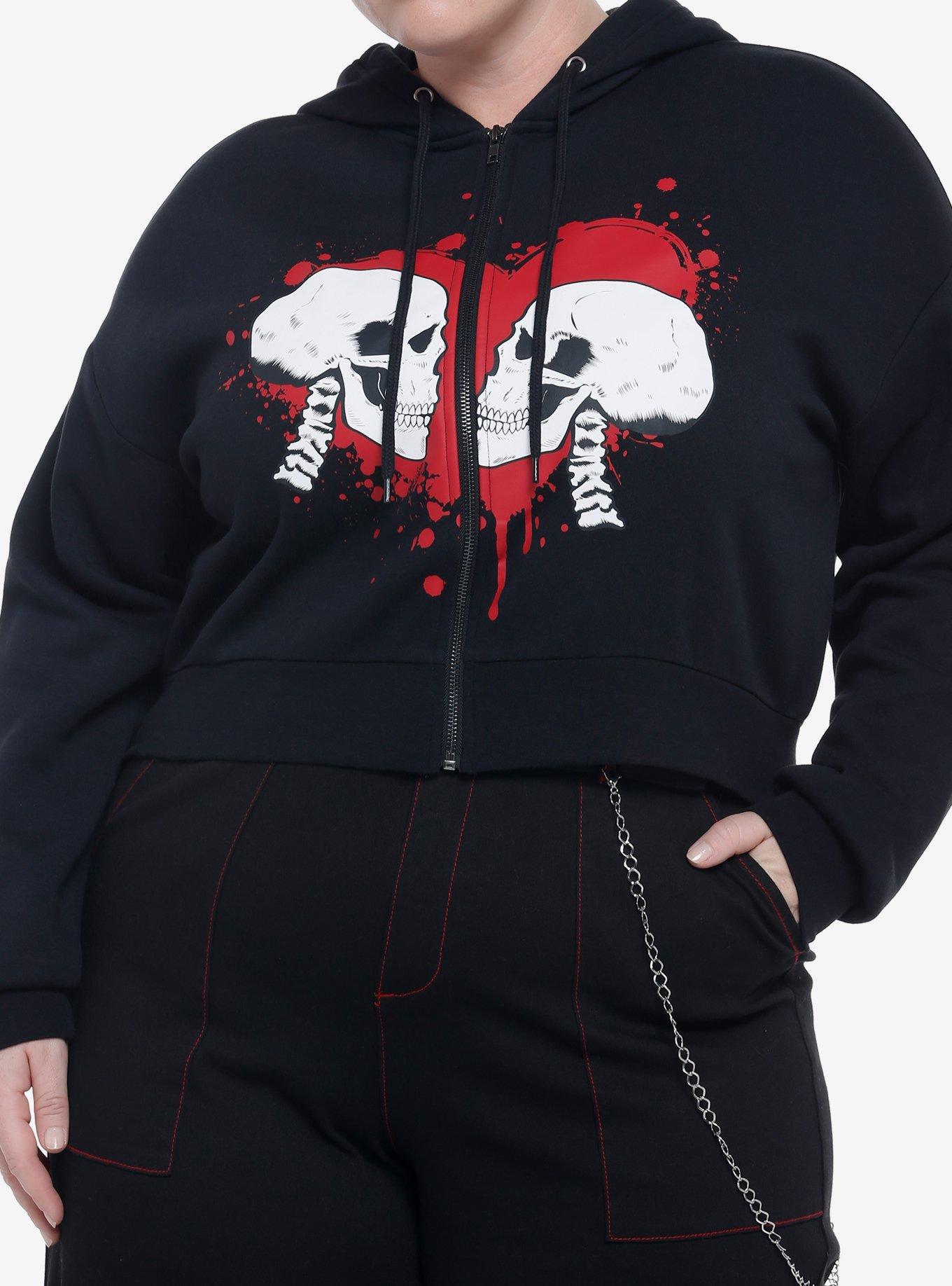 Skulls In Love  Girls Crop Hoodie Plus Size, BLACK, hi-res
