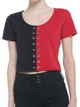 Red & Black Safety Pin Split Girls Crop T-Shirt, SPLIT SOLID, hi-res