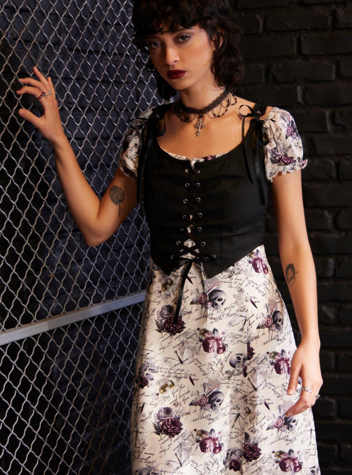 Black Lace-Up Corset Girls Tank Top, BLACK, hi-res