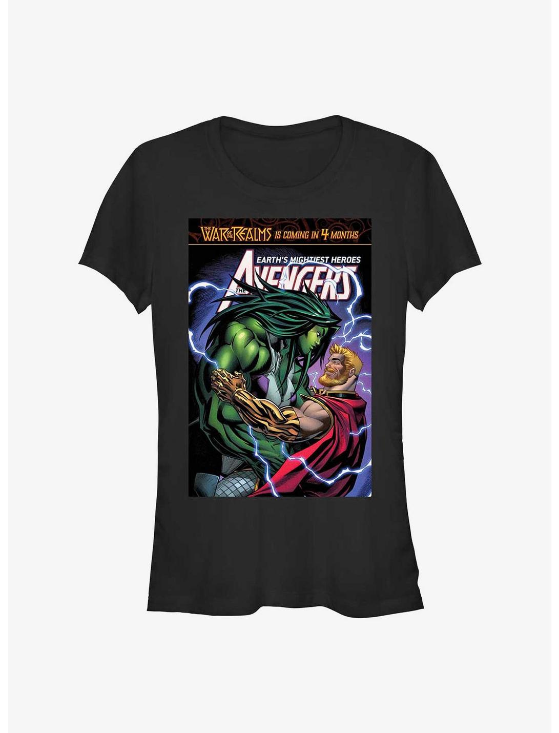 Marvel She Hulk And Thor Embrace Girls T-Shirt, BLACK, hi-res