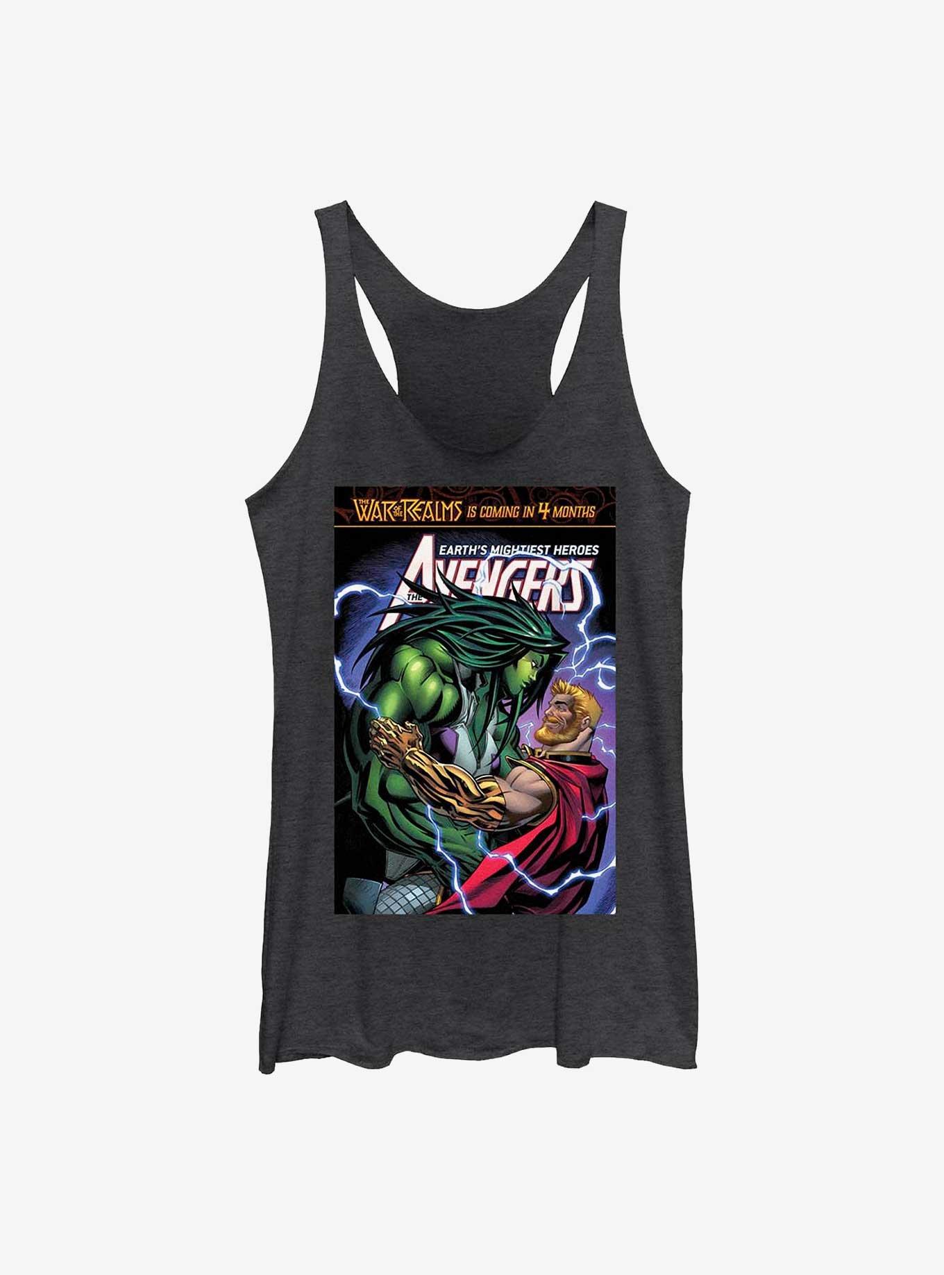 Marvel She Hulk And Thor Embrace Raw Edge Girls Tank, BLK HTR, hi-res