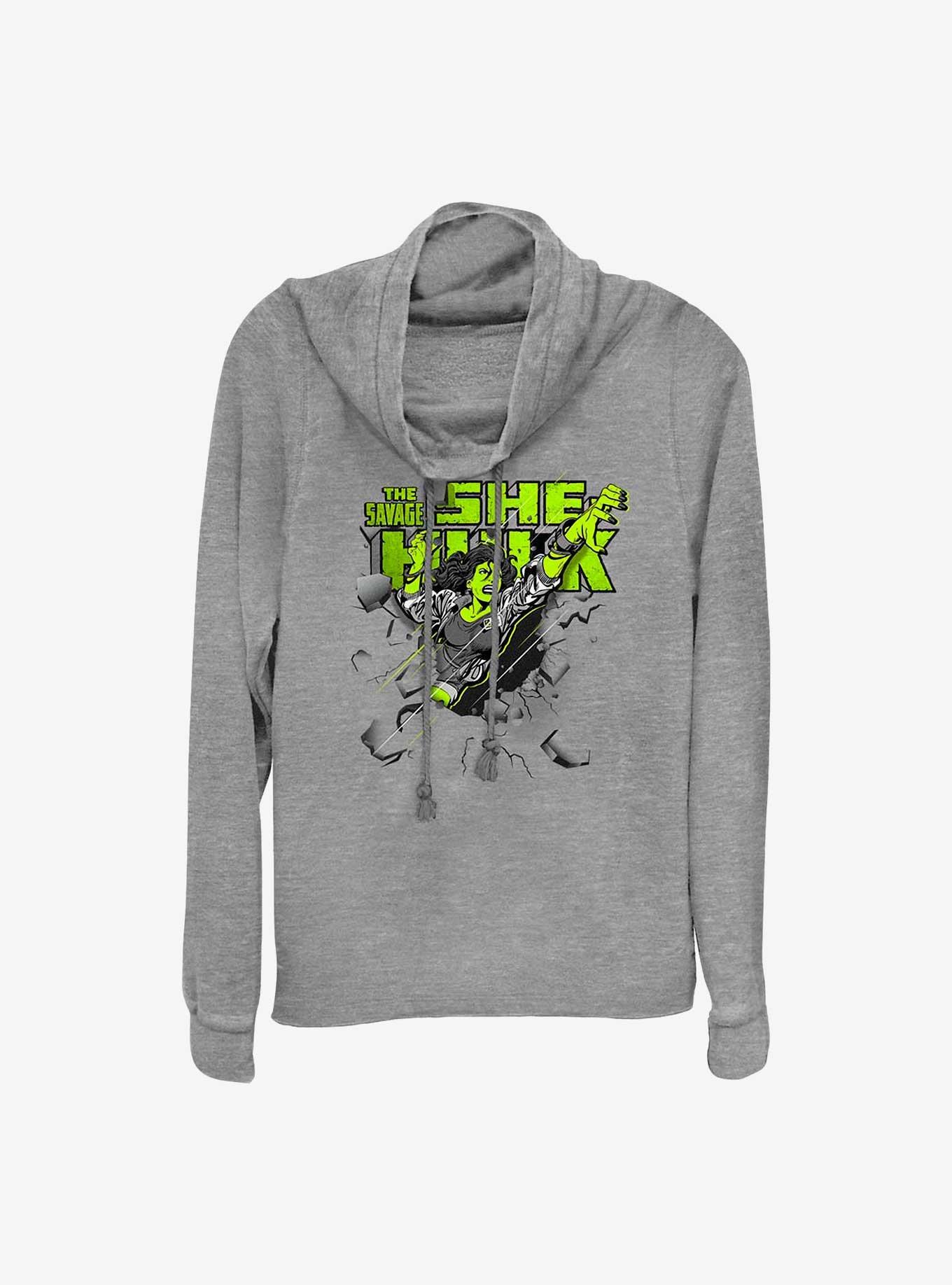 Marvel She Hulk Breakthrough Cowl Neck Long-Sleeve Girls Top, GRAY HTR, hi-res