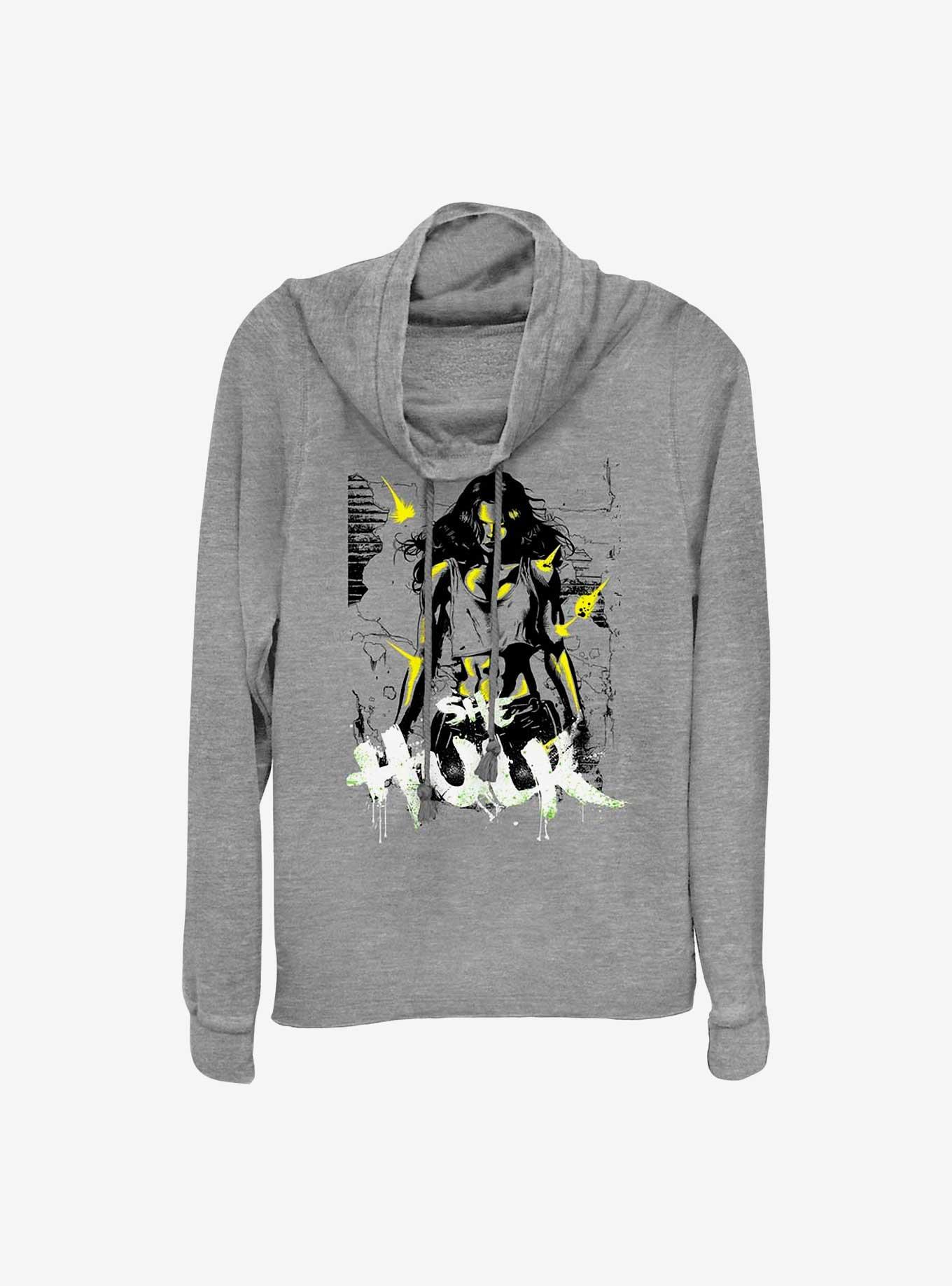 Marvel She Hulk Invincible Green Cowl Neck Long-Sleeve Girls Top, GRAY HTR, hi-res