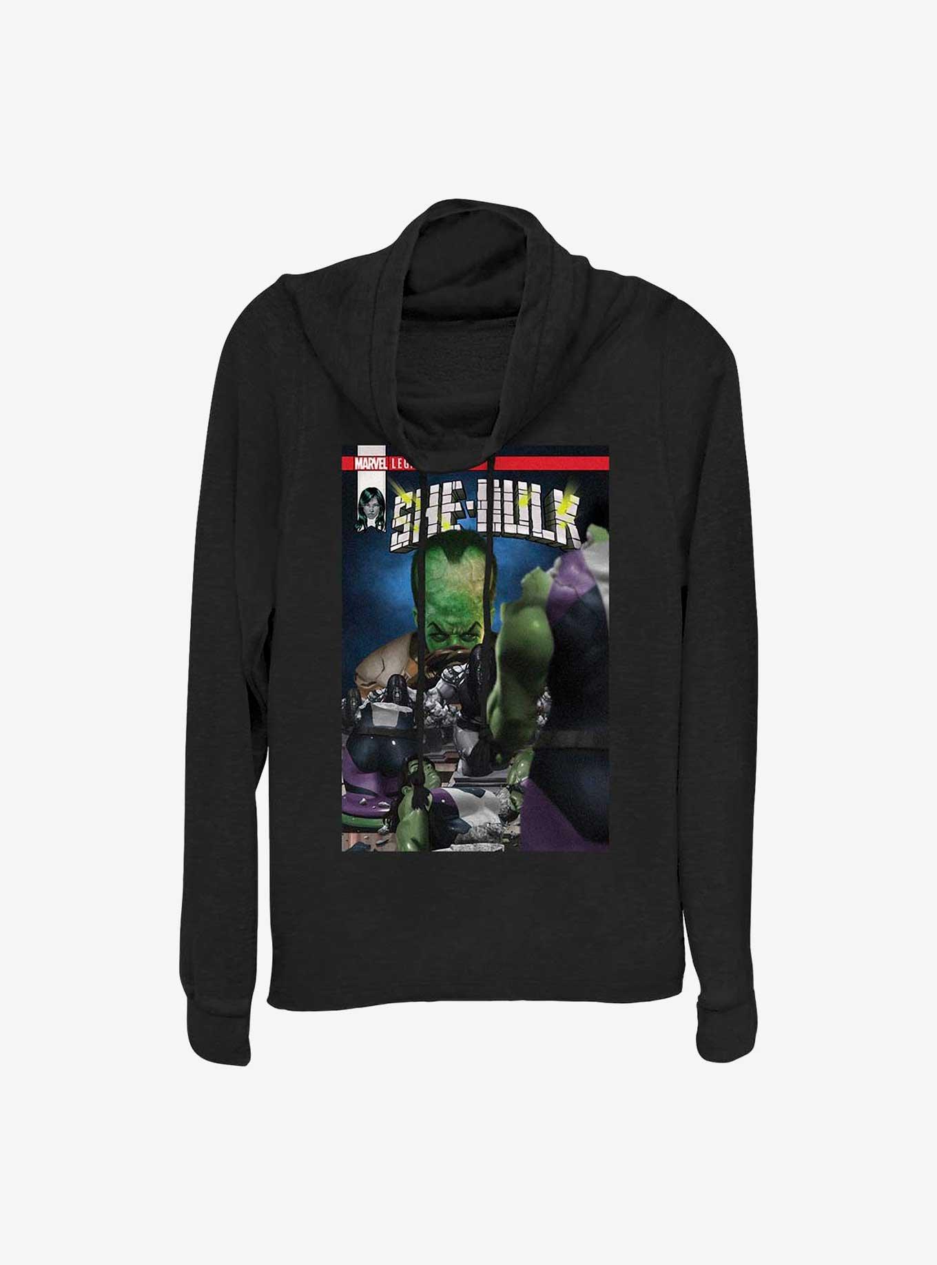 Marvel She Hulk Legacy Comic Book Cover Cowl Neck Long-Sleeve Girls Top, BLACK, hi-res