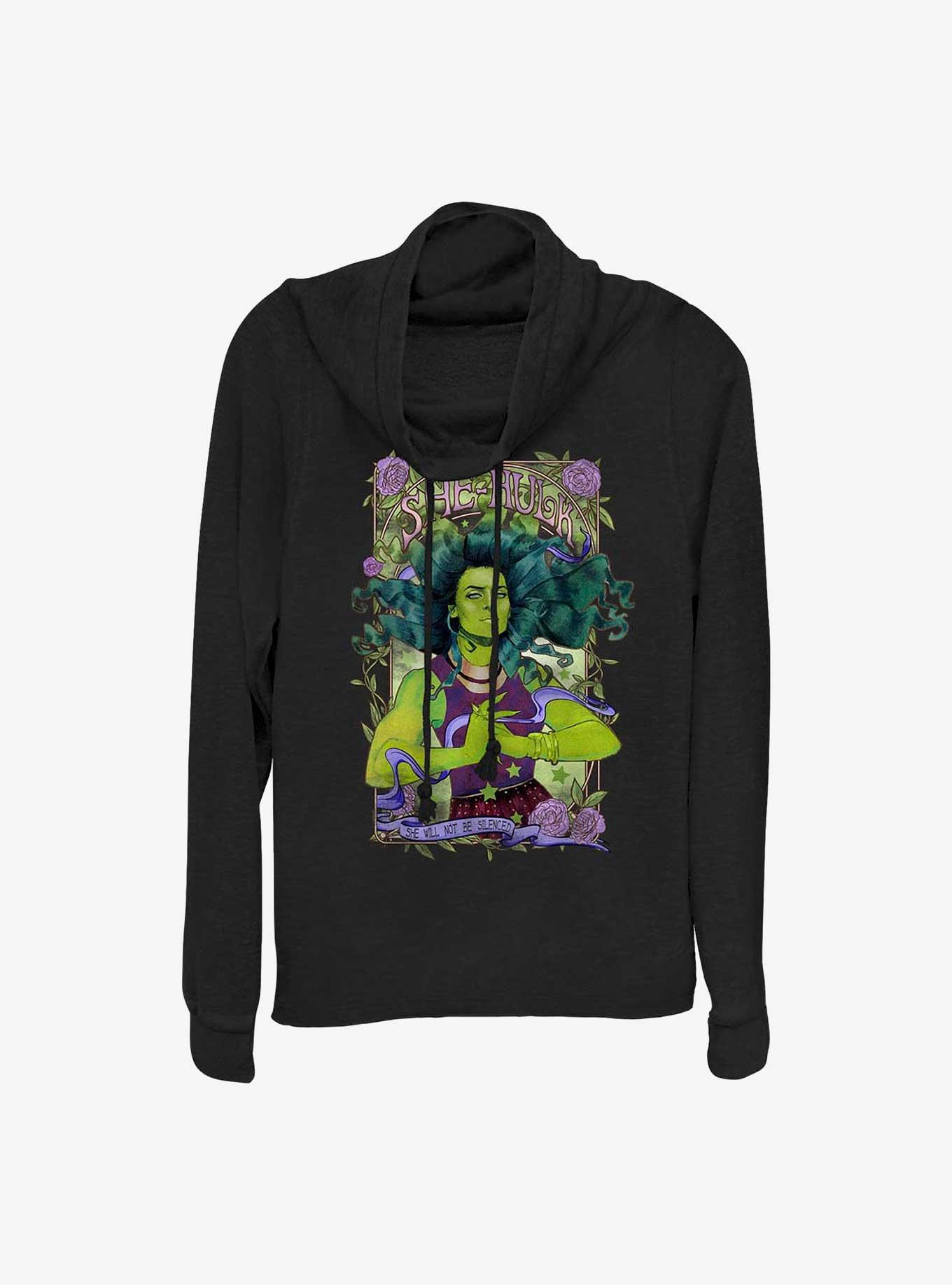 Marvel She Hulk Will Not Be Silenced Cowl Neck Long-Sleeve Girls Top, BLACK, hi-res