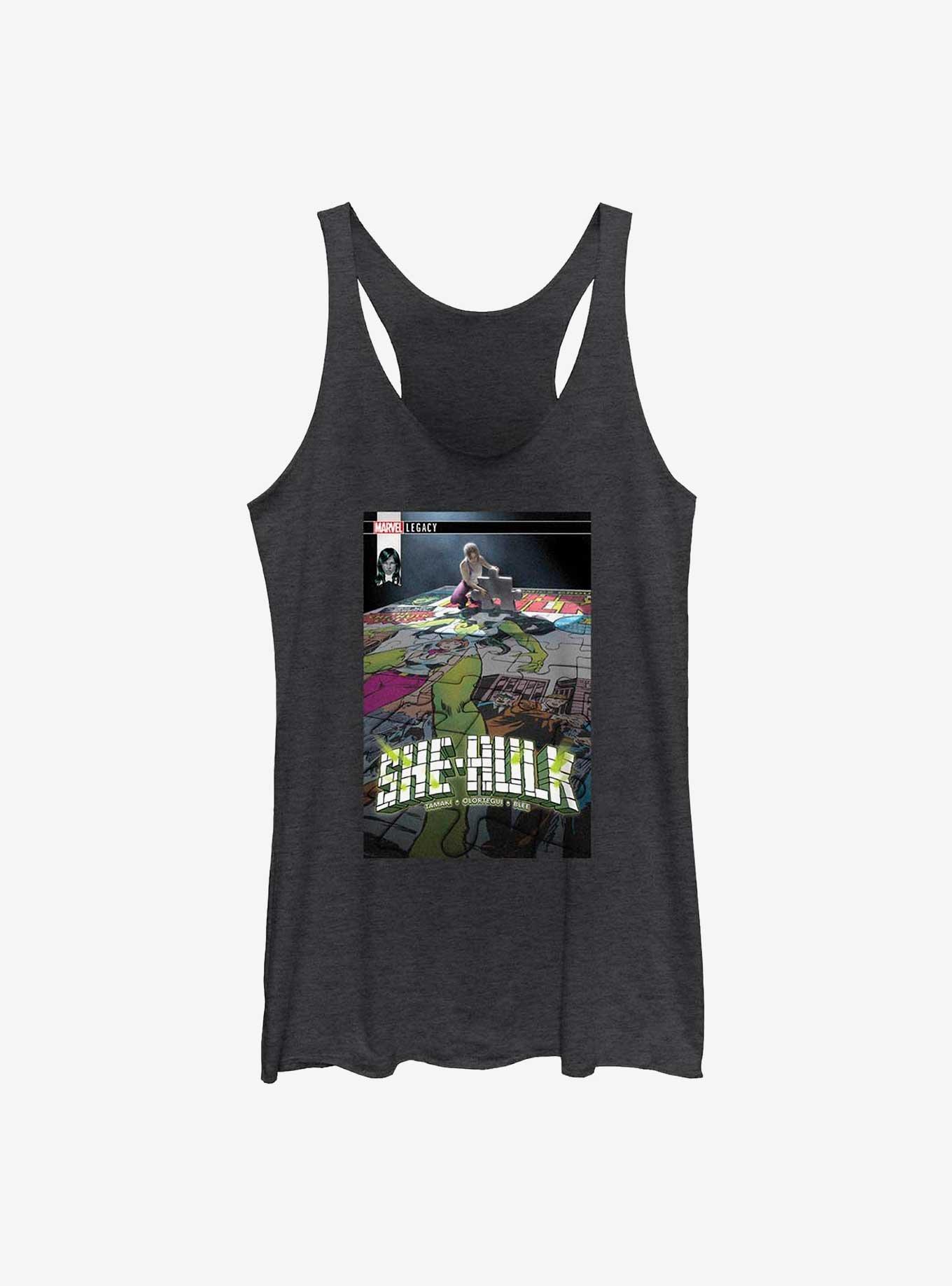 Marvel She Hulk Puzzle Comic Cover Raw Edge Girls Tank, BLK HTR, hi-res