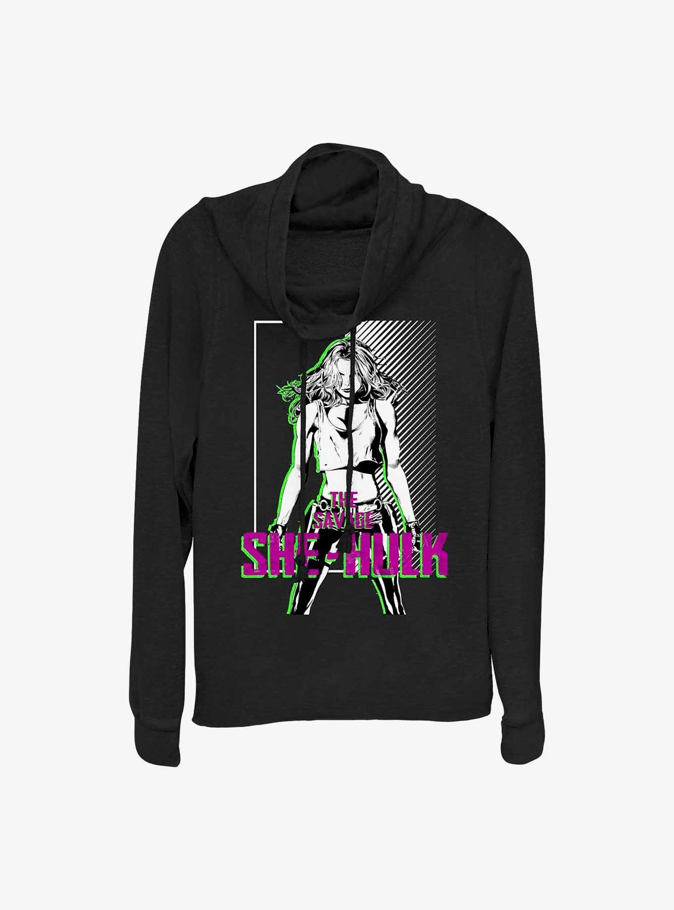 Marvel She Hulk She Bad Cowl Neck Long-Sleeve Girls Top, BLACK, hi-res