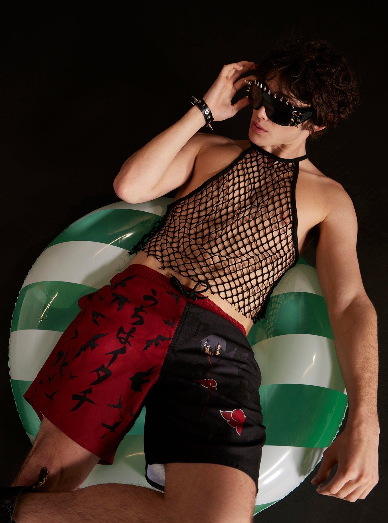 Plus Size Naruto Shippuden Akatsuki Itachi Split Swim Trunks, , hi-res