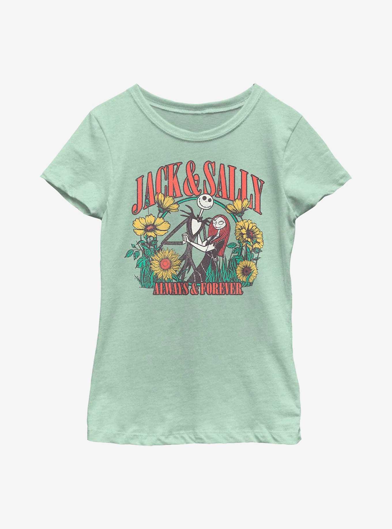 Disney The Nightmare Before Christmas Jack And Sally Floral Youth Girls T-Shirt, , hi-res