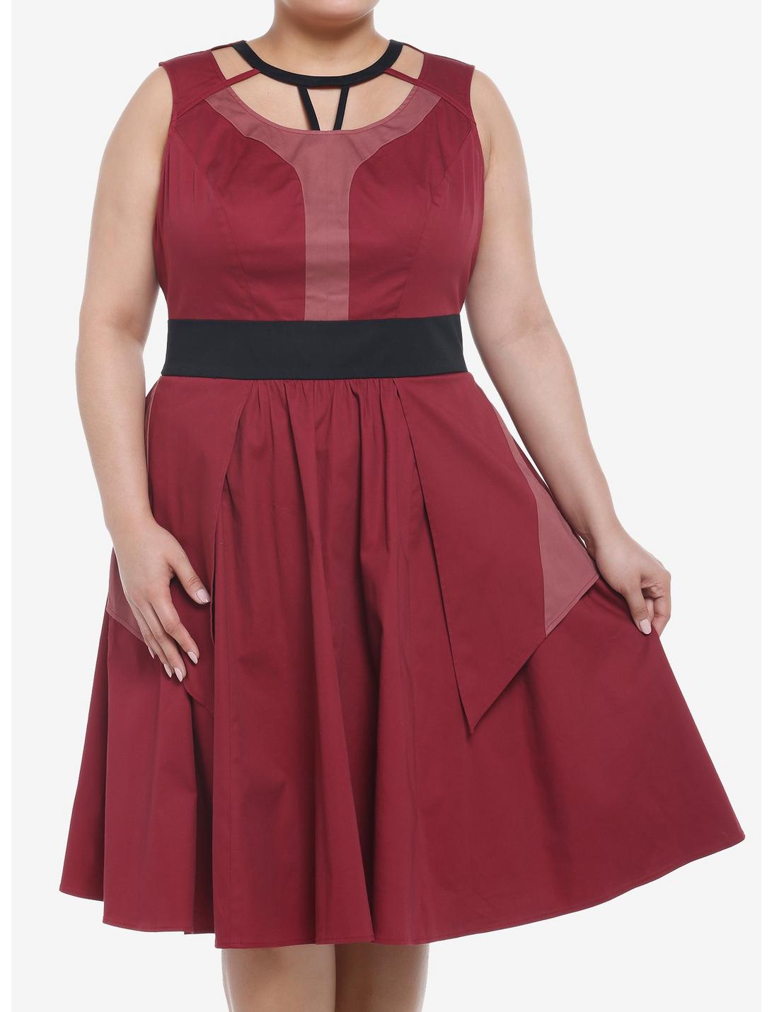 Her Universe Marvel Doctor Strange In The Multiverse Of Madness Scarlet Witch Swing Dress Plus Size Her Universe Exclusive, BURGUNDY, hi-res