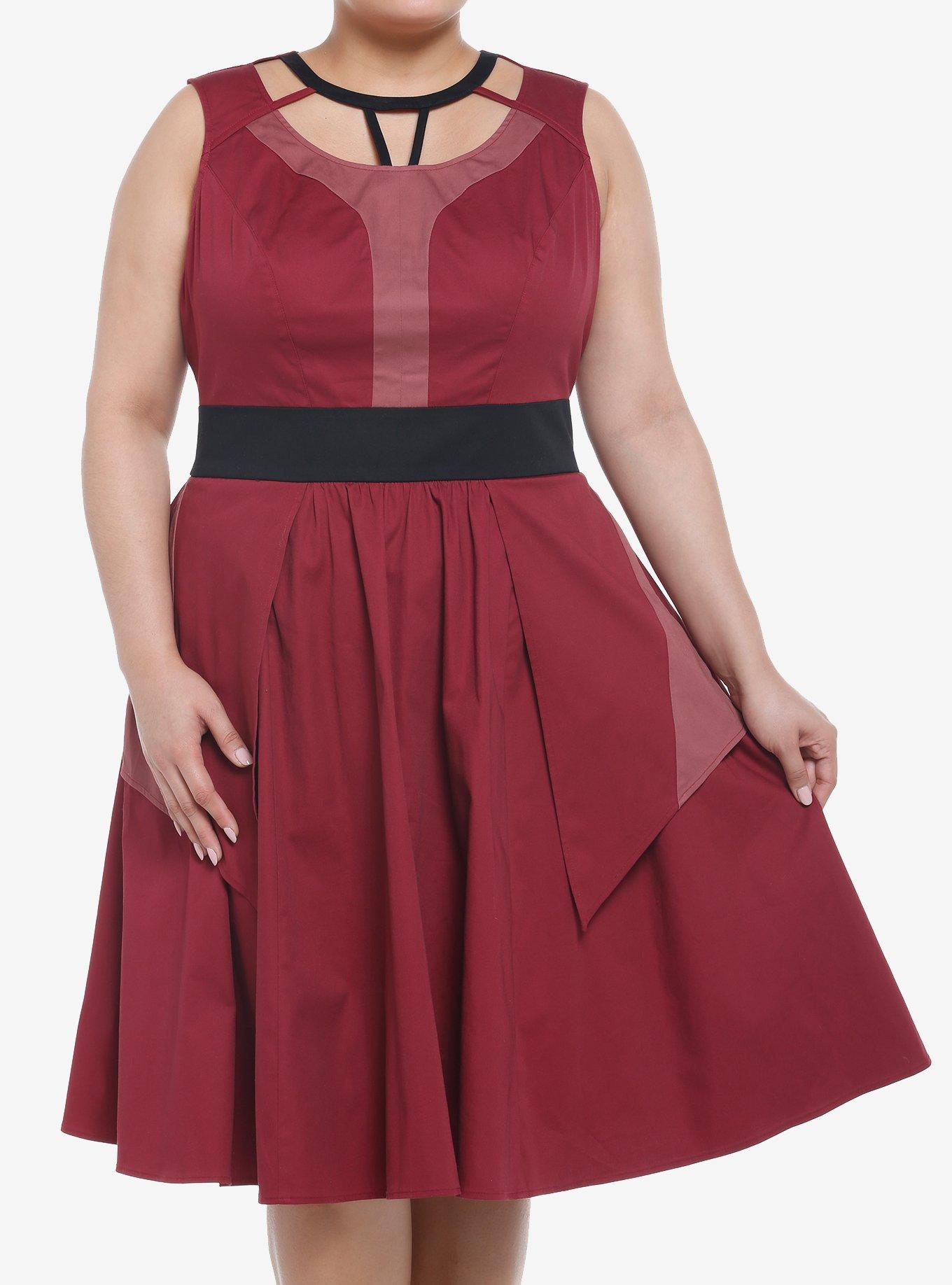 Her Universe Marvel Doctor Strange In The Multiverse Of Madness Scarlet Witch Swing Dress Plus Size Her Universe Exclusive, BURGUNDY, hi-res