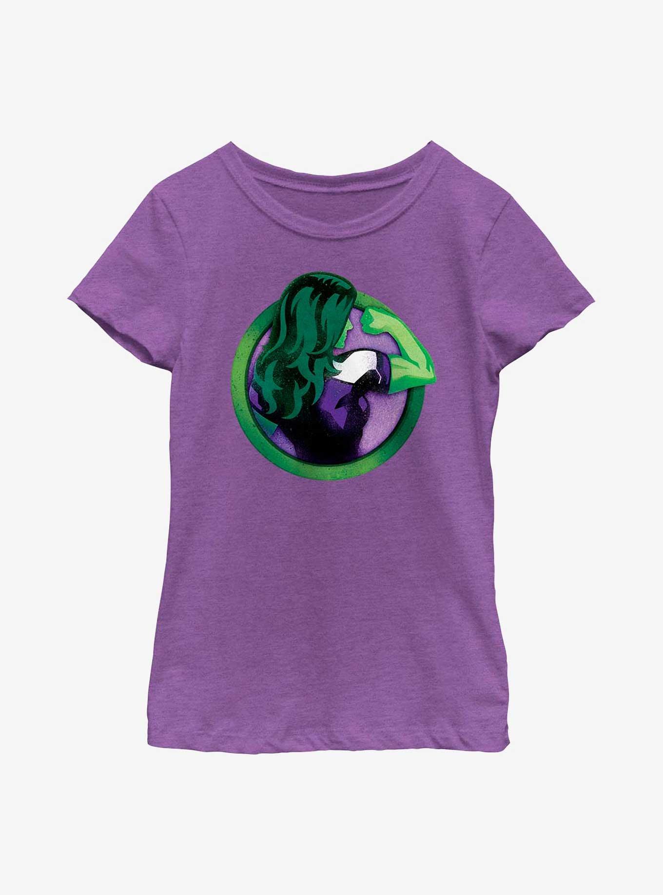 Marvel She-Hulk Arm Flex Badge Youth Girls T-Shirt, PURPLE BERRY, hi-res
