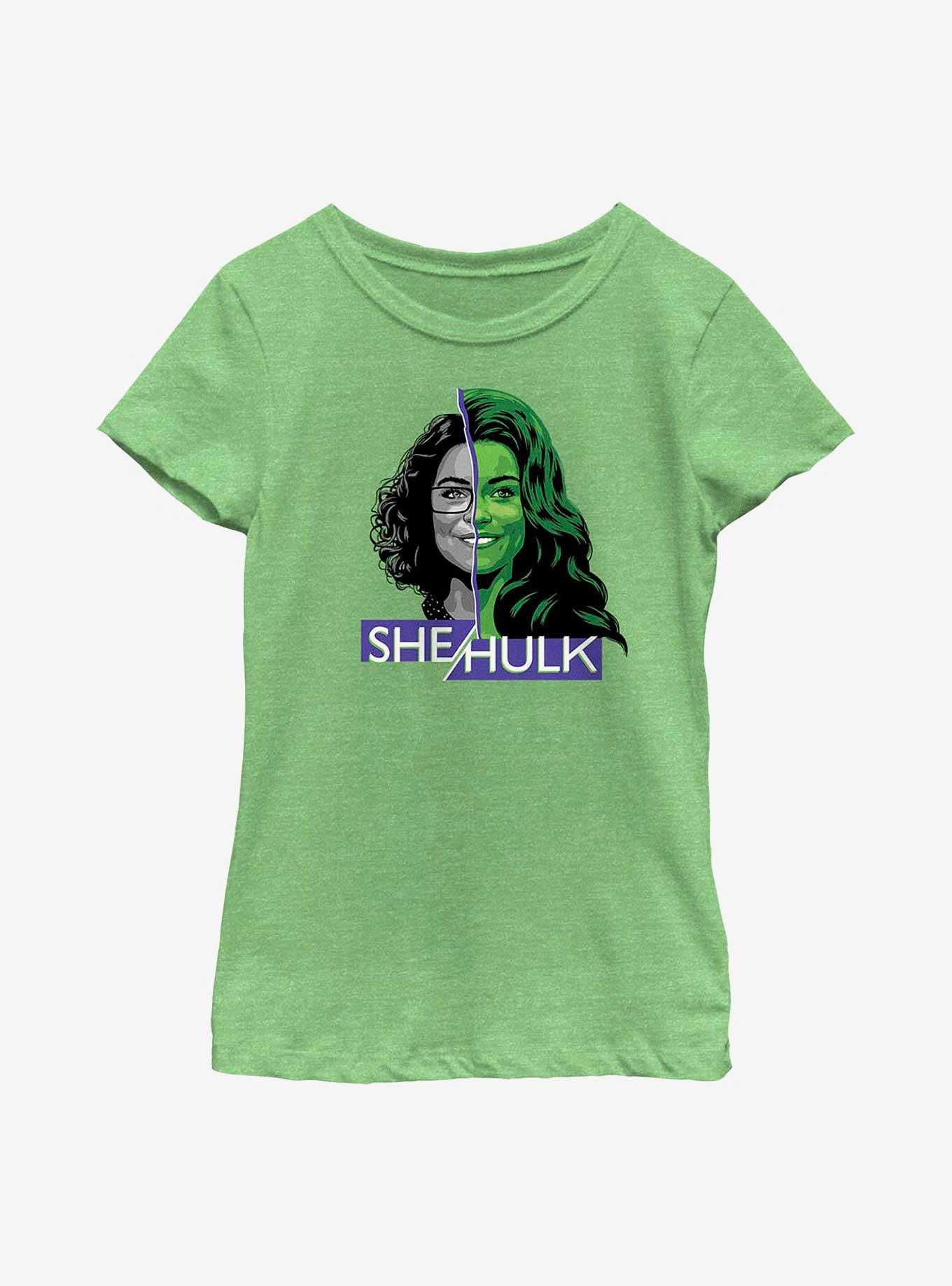 Marvel She-Hulk Face Split Youth Girls T-Shirt, GRN APPLE, hi-res
