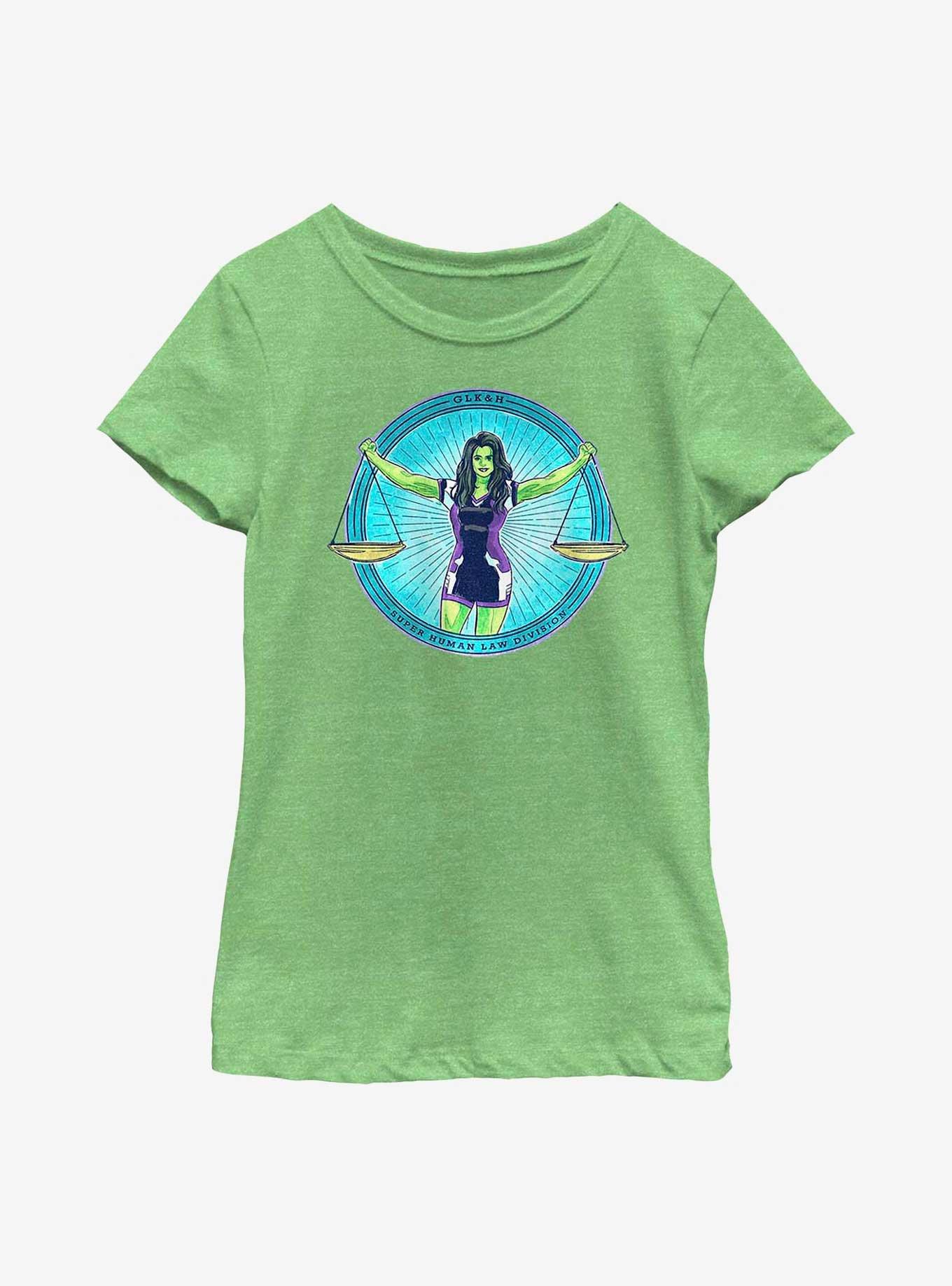 Marvel She-Hulk Superhuman Law Division Badge Youth Girls T-Shirt, , hi-res