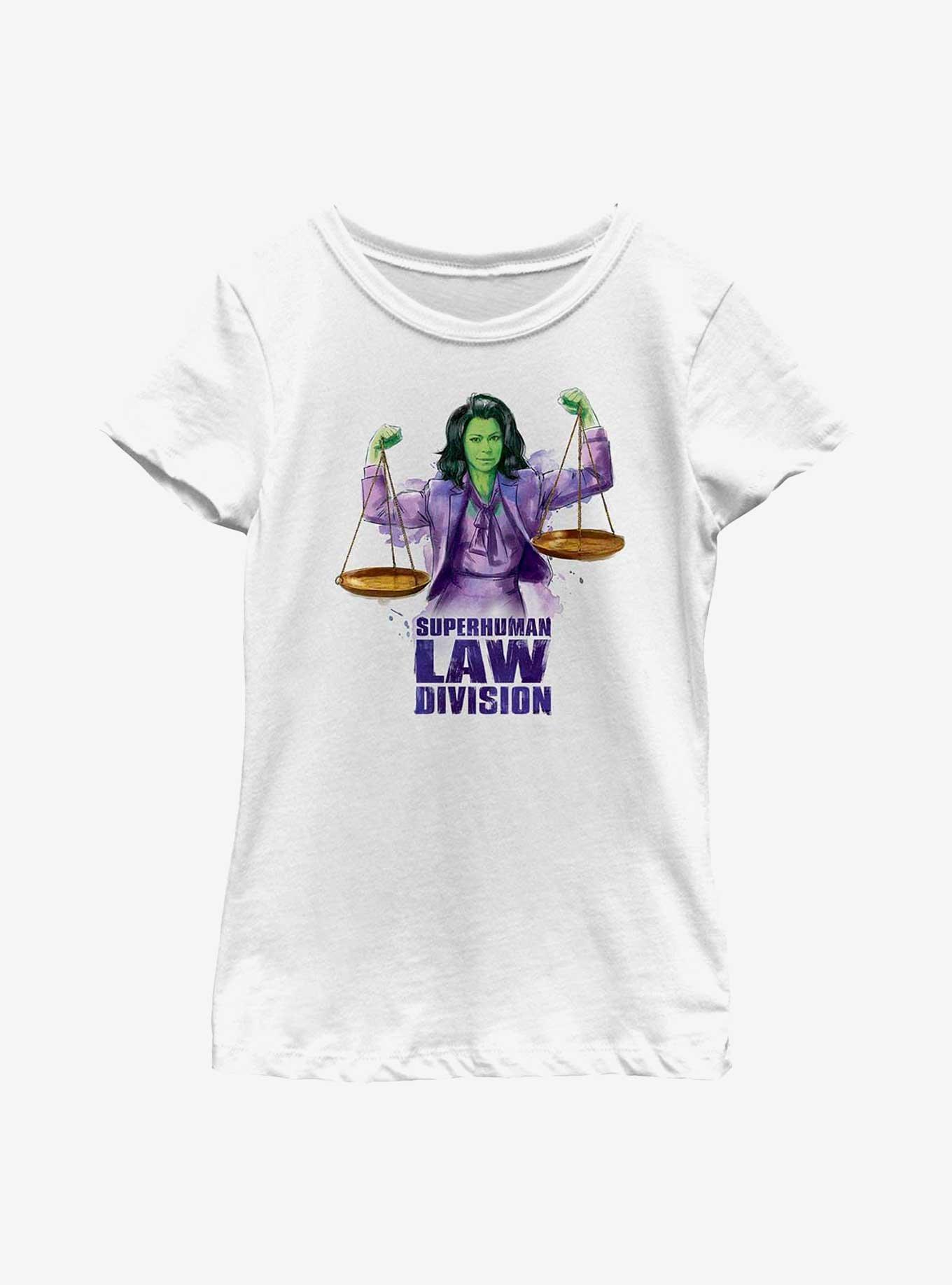 Marvel She-Hulk Superhuman Law Scales Youth Girls T-Shirt, WHITE, hi-res