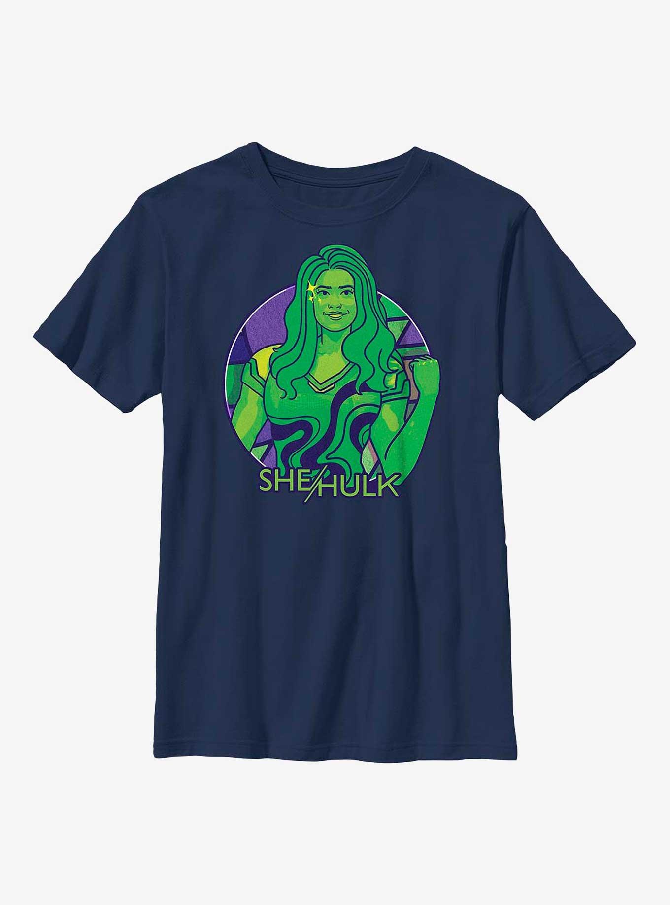 Marvel She-Hulk Color Block Circle Badge Youth T-Shirt, NAVY, hi-res