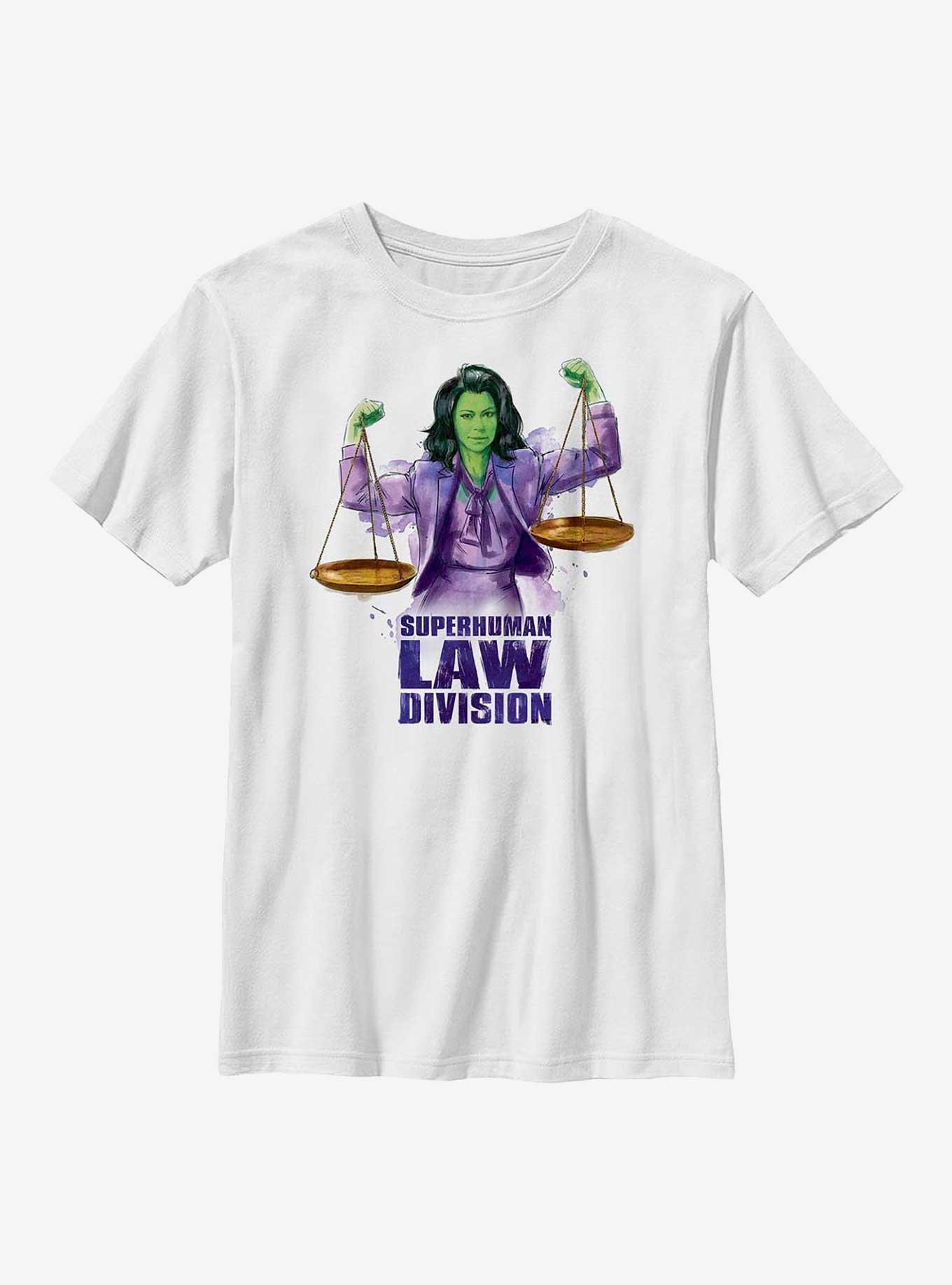 Marvel She-Hulk Superhuman Law Scales Youth T-Shirt, WHITE, hi-res