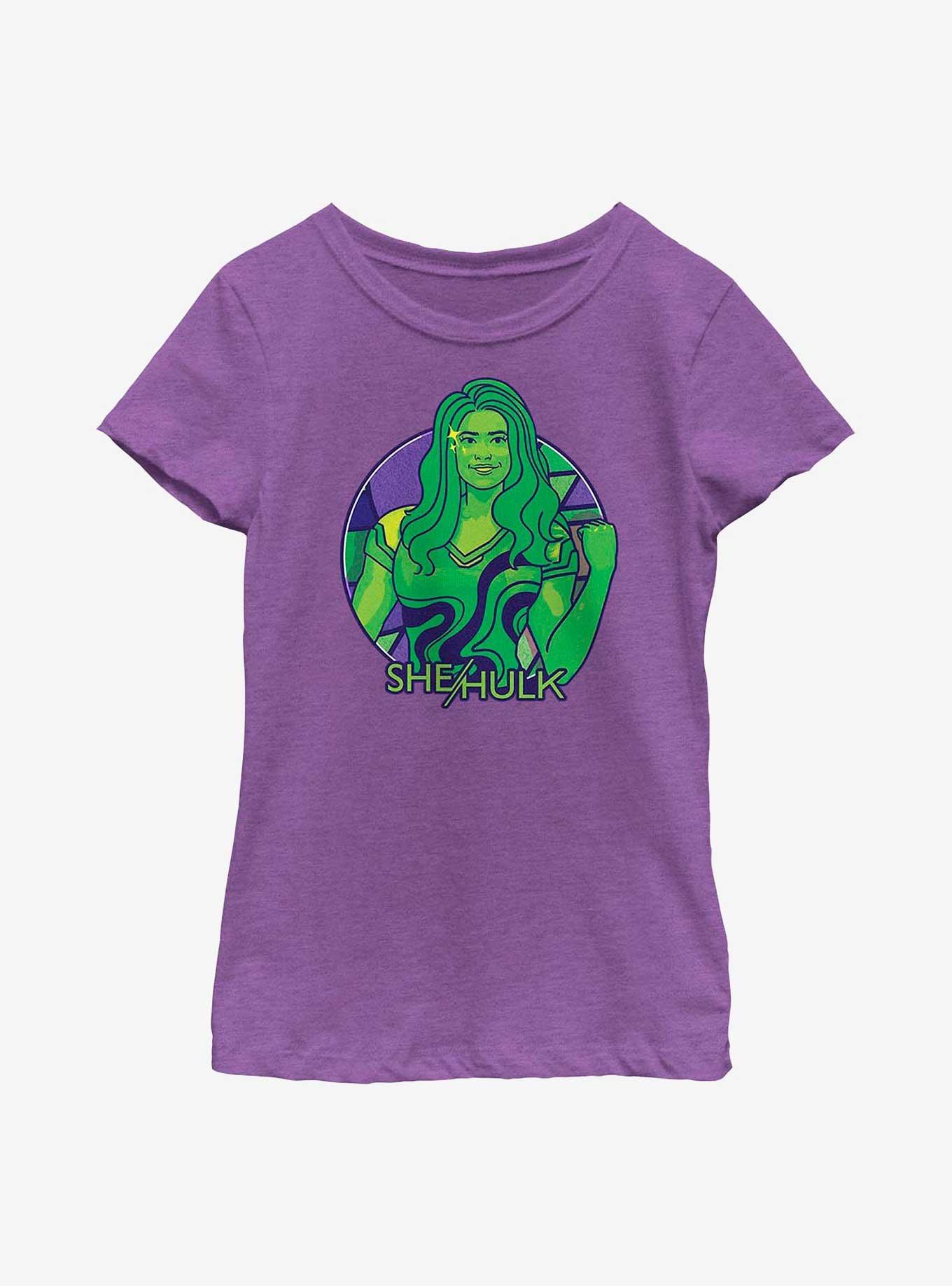 Marvel She-Hulk Color Block Circle Badge Youth Girls T-Shirt, PURPLE BERRY, hi-res