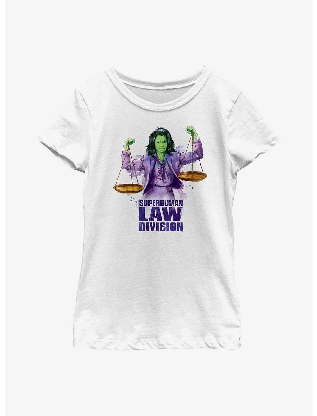 Marvel She-Hulk Superhuman Law Scales Youth Girls T-Shirt, WHITE, hi-res