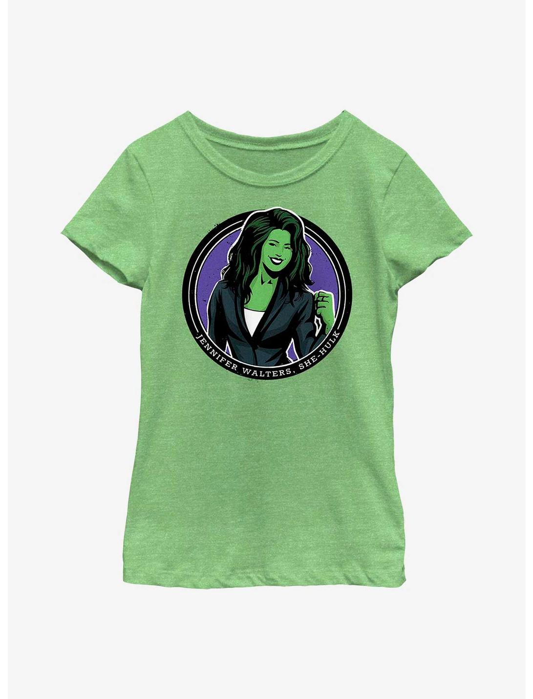 Marvel She-Hulk Jennifer Walters Circle Badge Youth Girls T-Shirt, GRN APPLE, hi-res