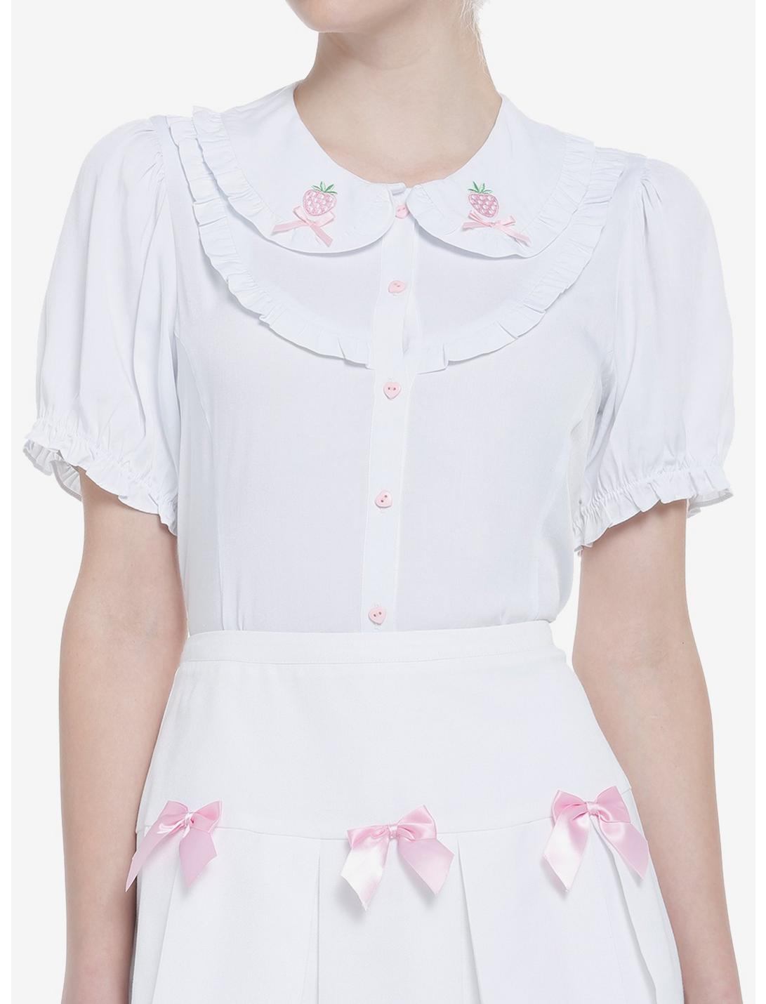 Strawberries & Hearts Ruffled Girls Woven Button-Up, WHITE, hi-res