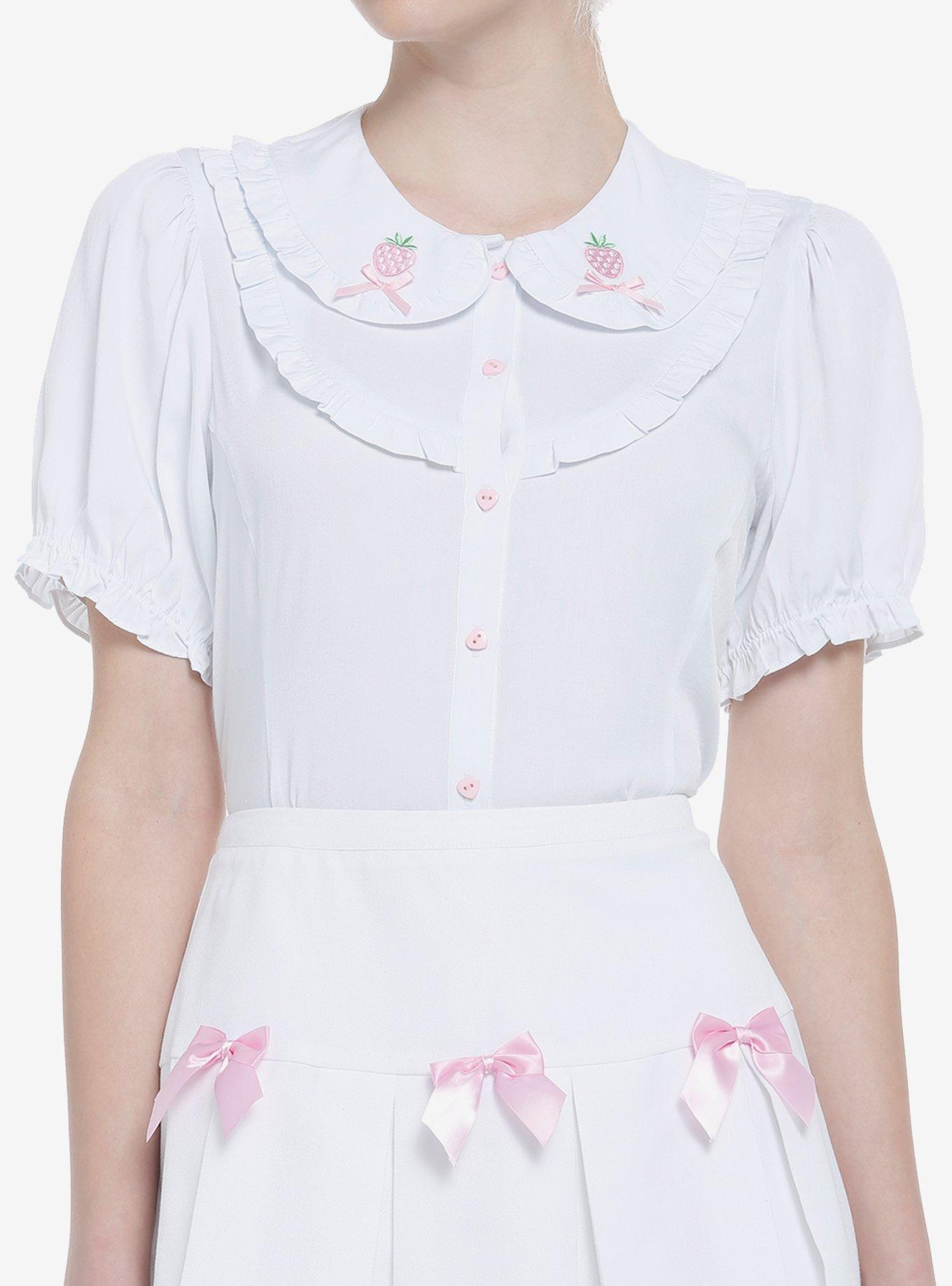 Strawberries & Hearts Ruffled Girls Woven Button-Up, WHITE, hi-res