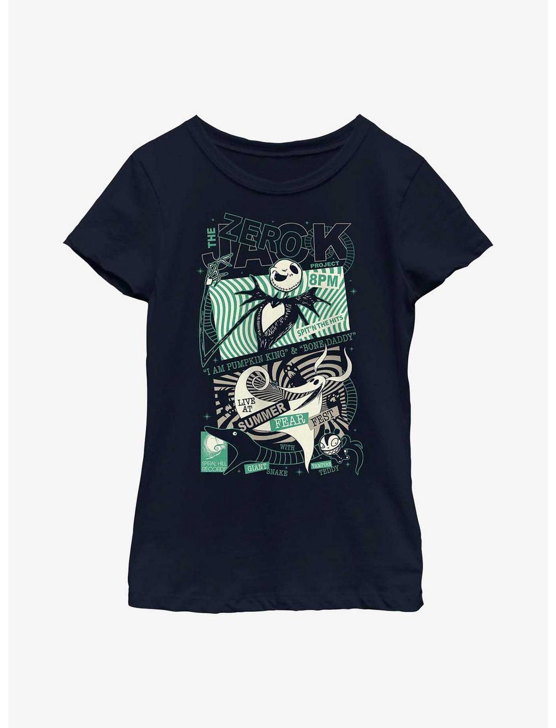 Disney The Nightmare Before Christmas Jack & Zero Fear Fest Poster Youth Girls T-Shirt, NAVY, hi-res