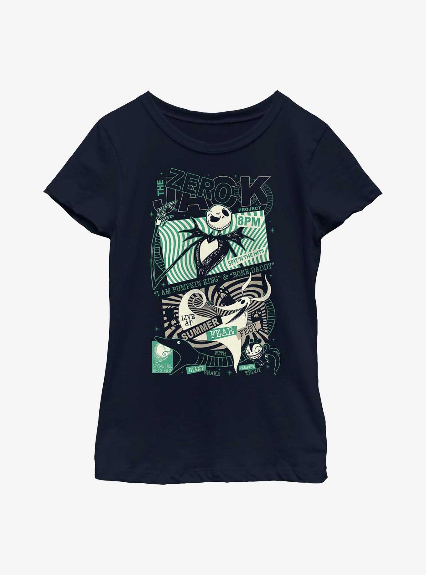 Disney The Nightmare Before Christmas Jack & Zero Fear Fest Poster Youth Girls T-Shirt, NAVY, hi-res