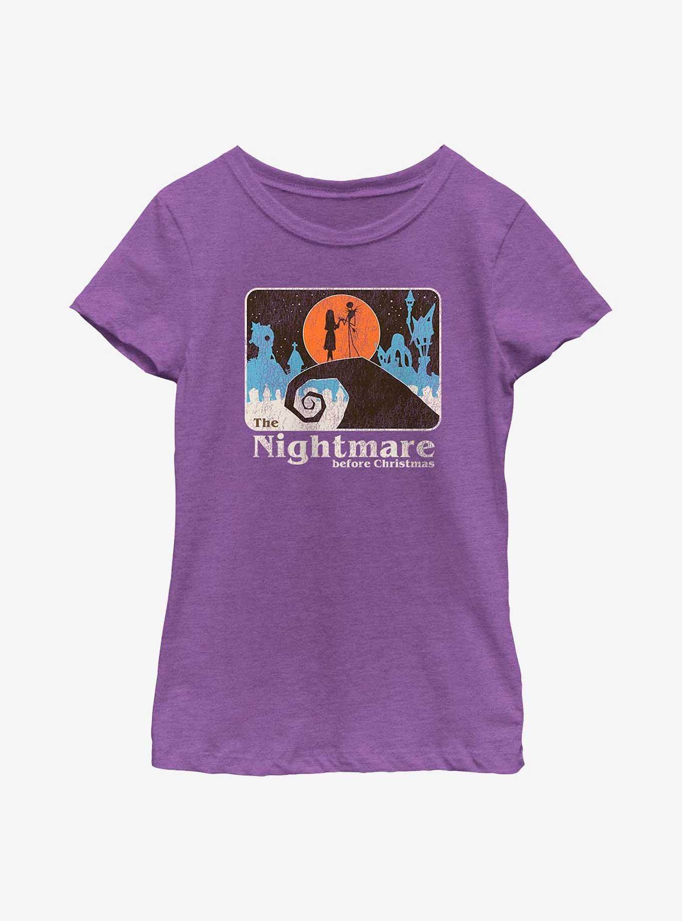 Disney The Nightmare Before Christmas Retro Jack & Sally Scene  Youth Girls T-Shirt, PURPLE BERRY, hi-res