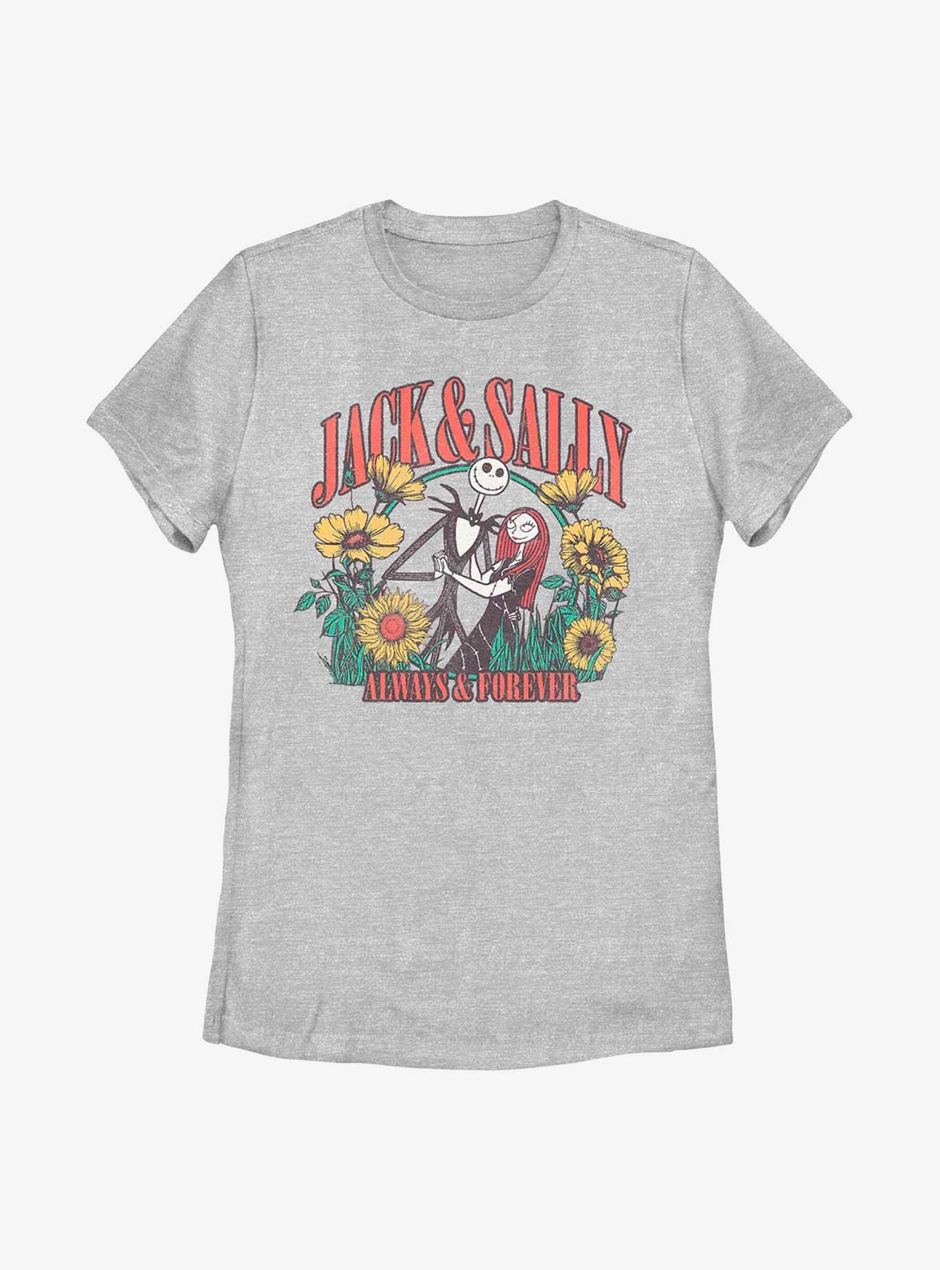Disney The Nightmare Before Christmas Jack And Sally Floral Womens T-Shirt, ATH HTR, hi-res
